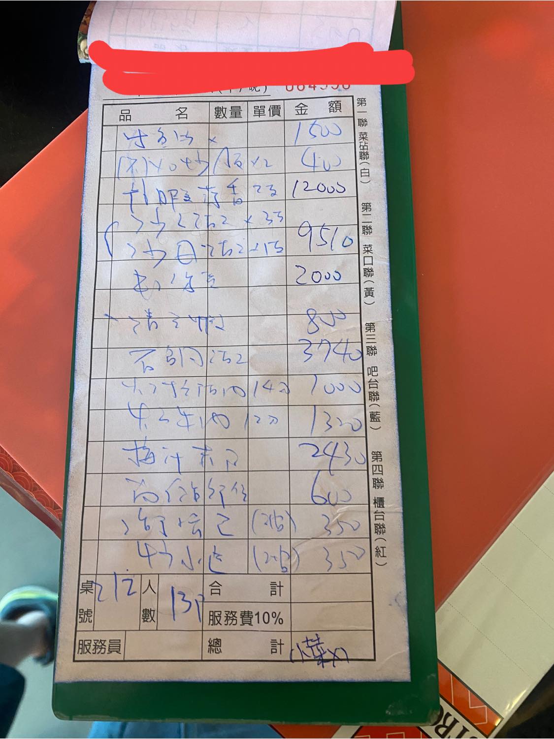 女子曬出當天的帳單明細。（翻攝自爆怨公社）