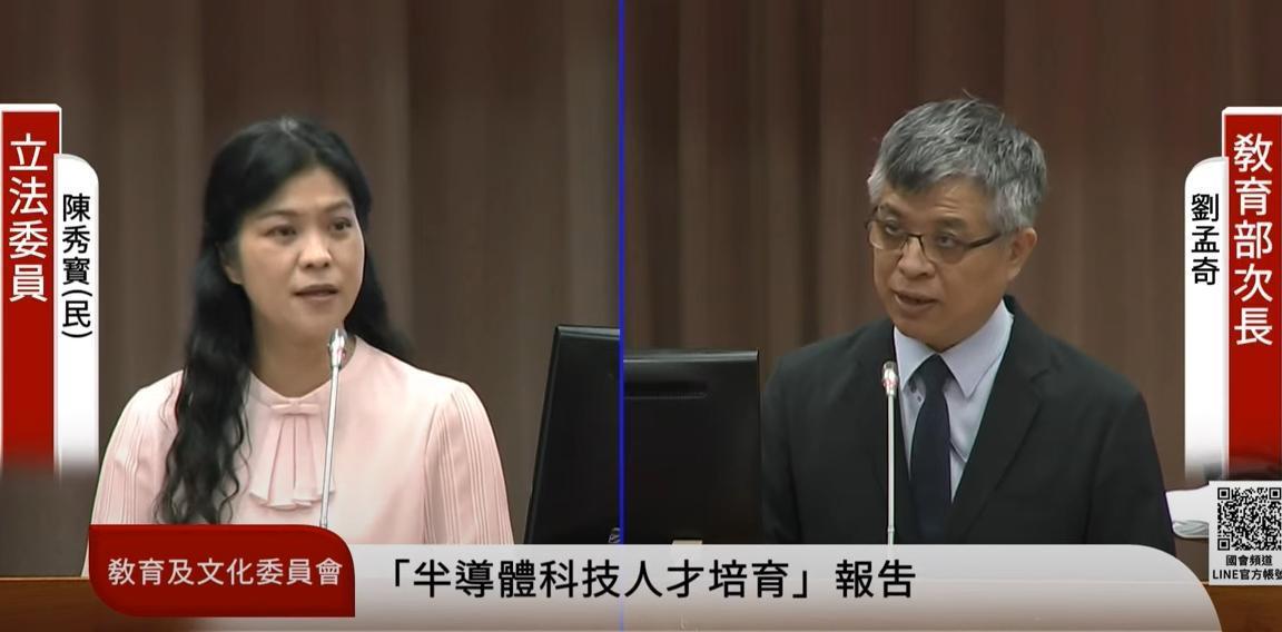 綠委在立院教育及文化委員會上,詢問教育部、國科會對於柯文哲的言論有何看法。(翻攝自國會YT頻道)