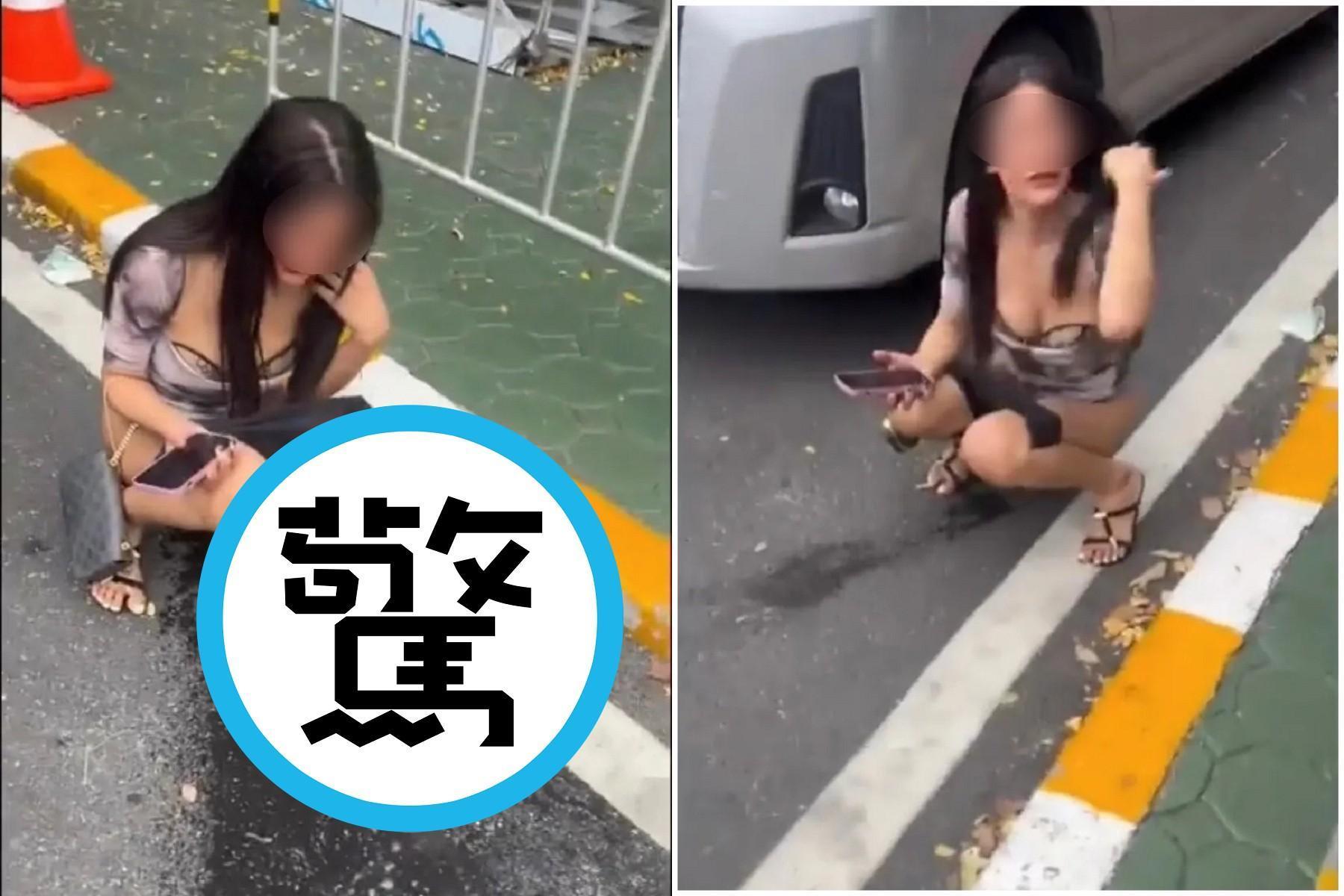 爆乳妹當街「下體如湧泉」，滿地體液濕了一大片！網友全驚呆。（翻自臉書）