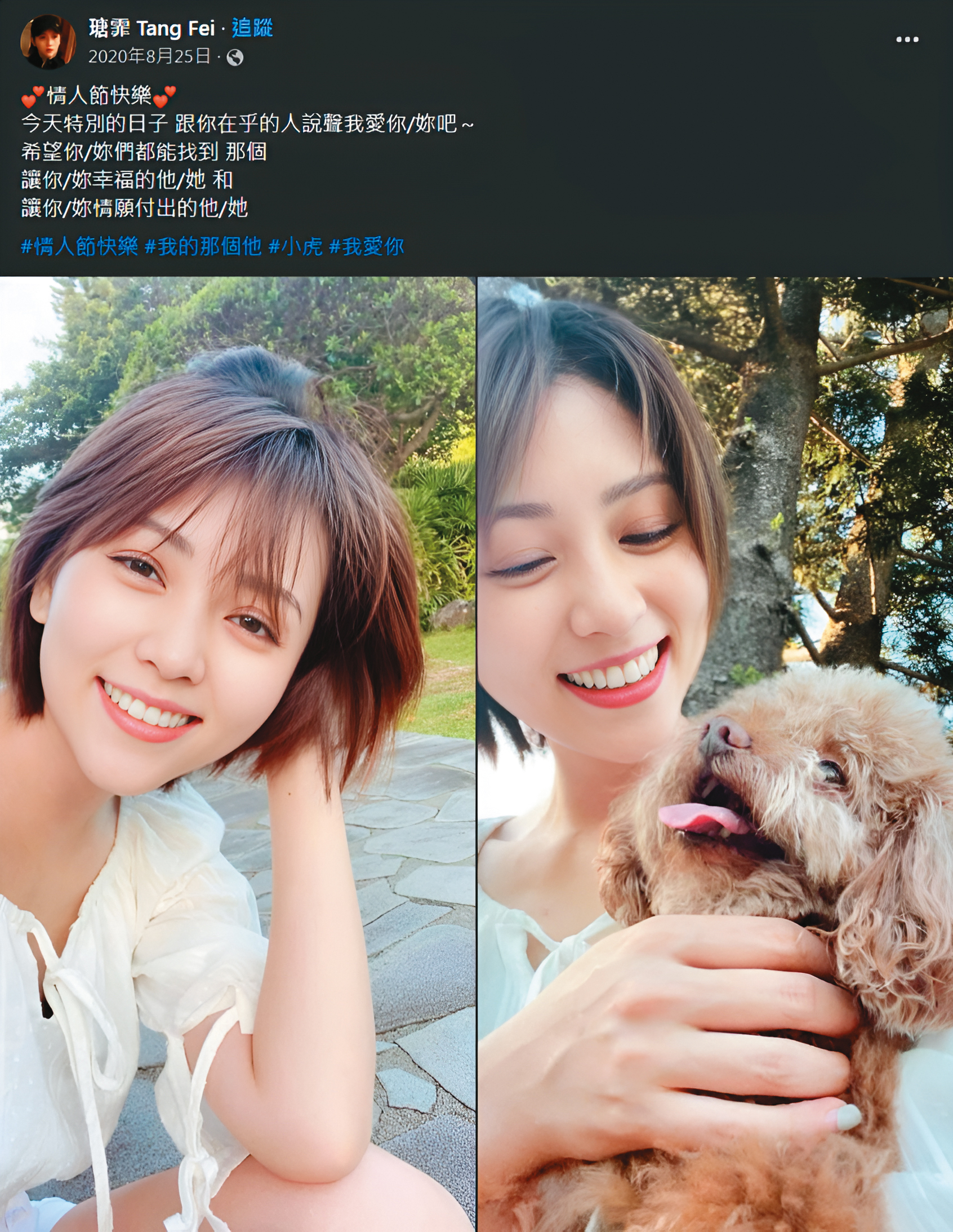 貴賓狗小虎已經10歲,瑭霏把牠當成情人看待。(翻攝自瑭霏臉書)
