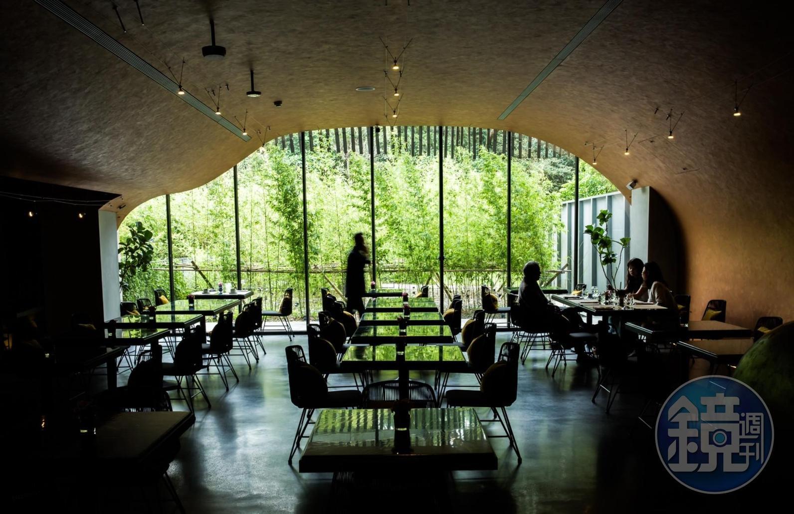 以洞穴為概念的餐廳habitat(棲息地),午後的自然光影下,散發緩慢舒適感。