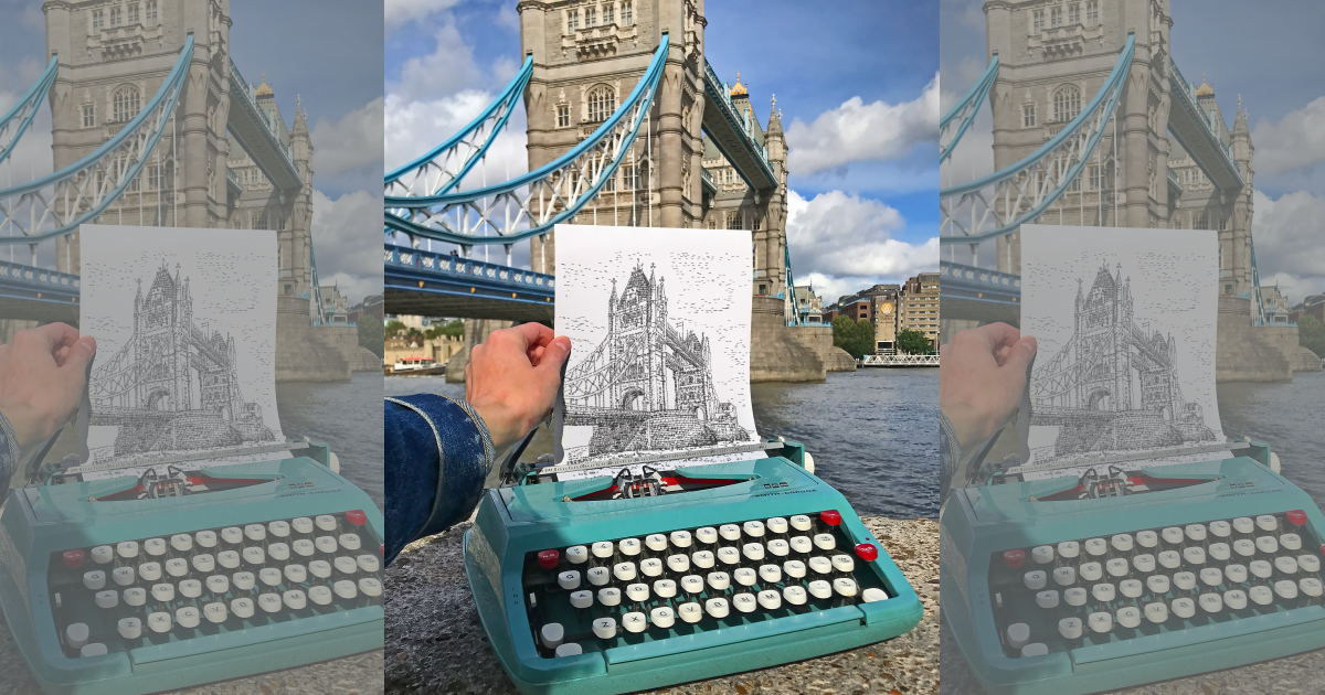 詹姆斯．庫克2021年以打字機創作的作品〈塔橋再現〉。（詹姆斯．庫克提供）