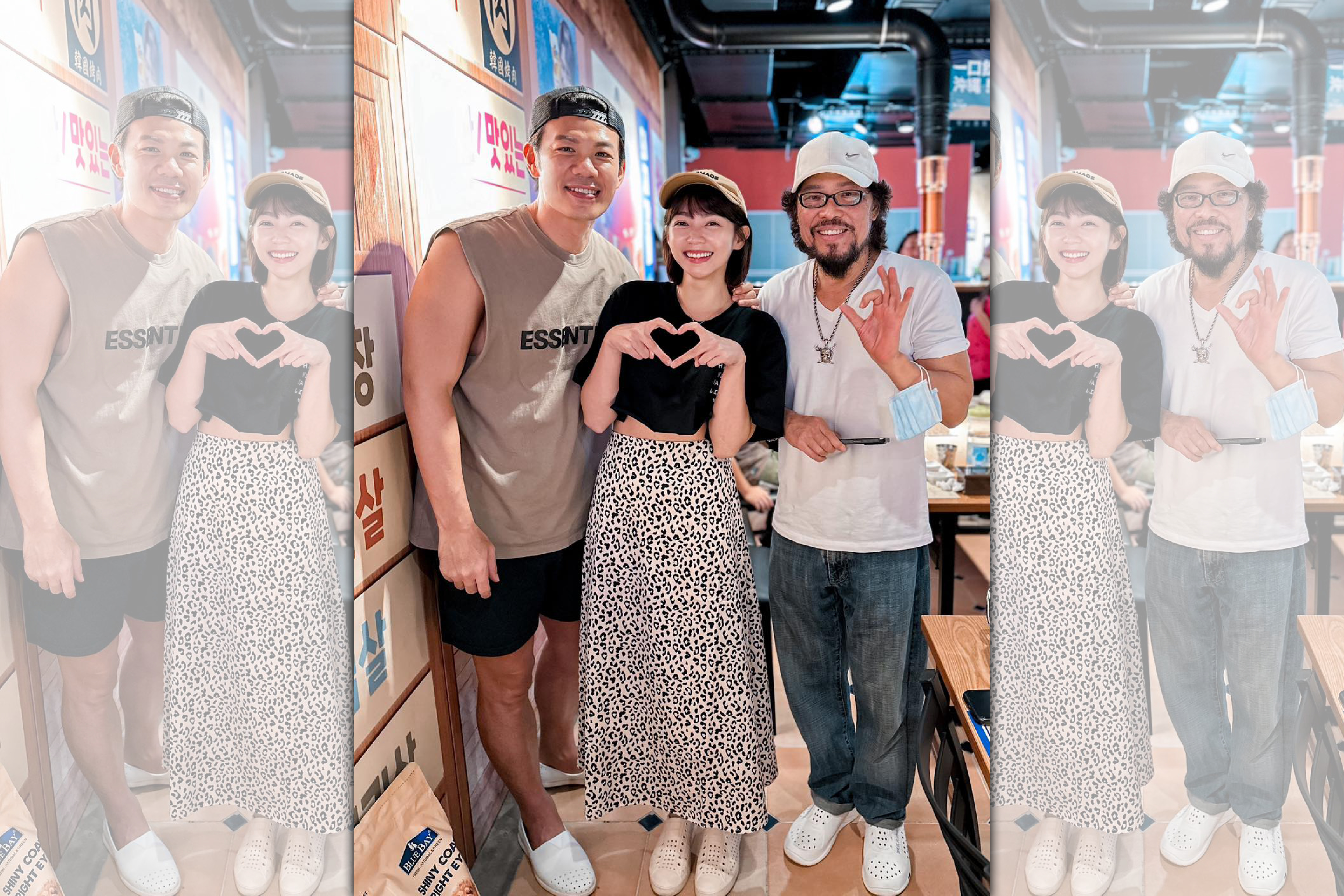 陳志強（左起）、曾智希在天母巧遇張菲。（翻攝自曾智希臉書）