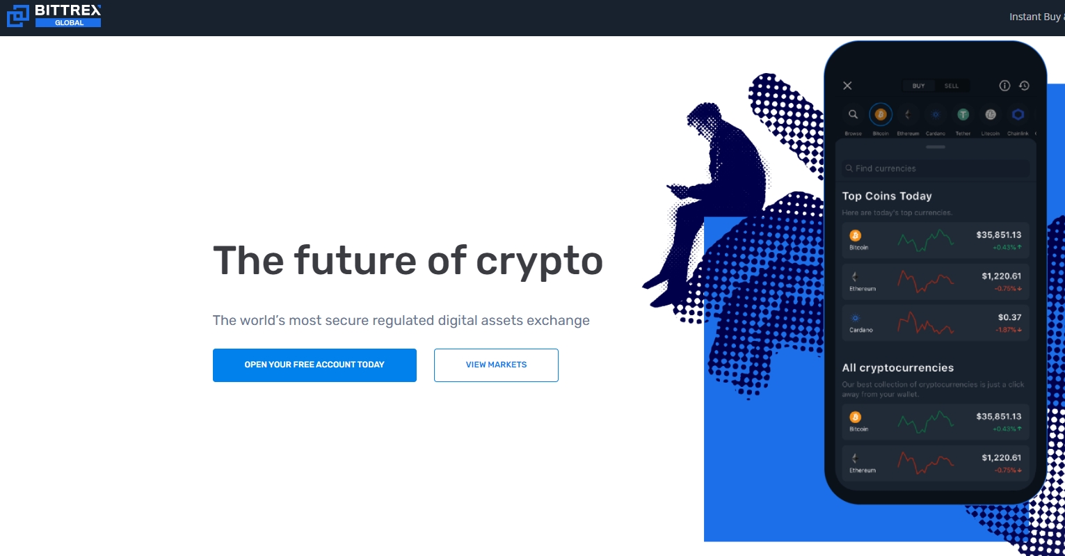 加密貨幣近期震盪不已，陸續有多家平台宣布破產倒閉。（翻攝自Bittrex Inc.官網）