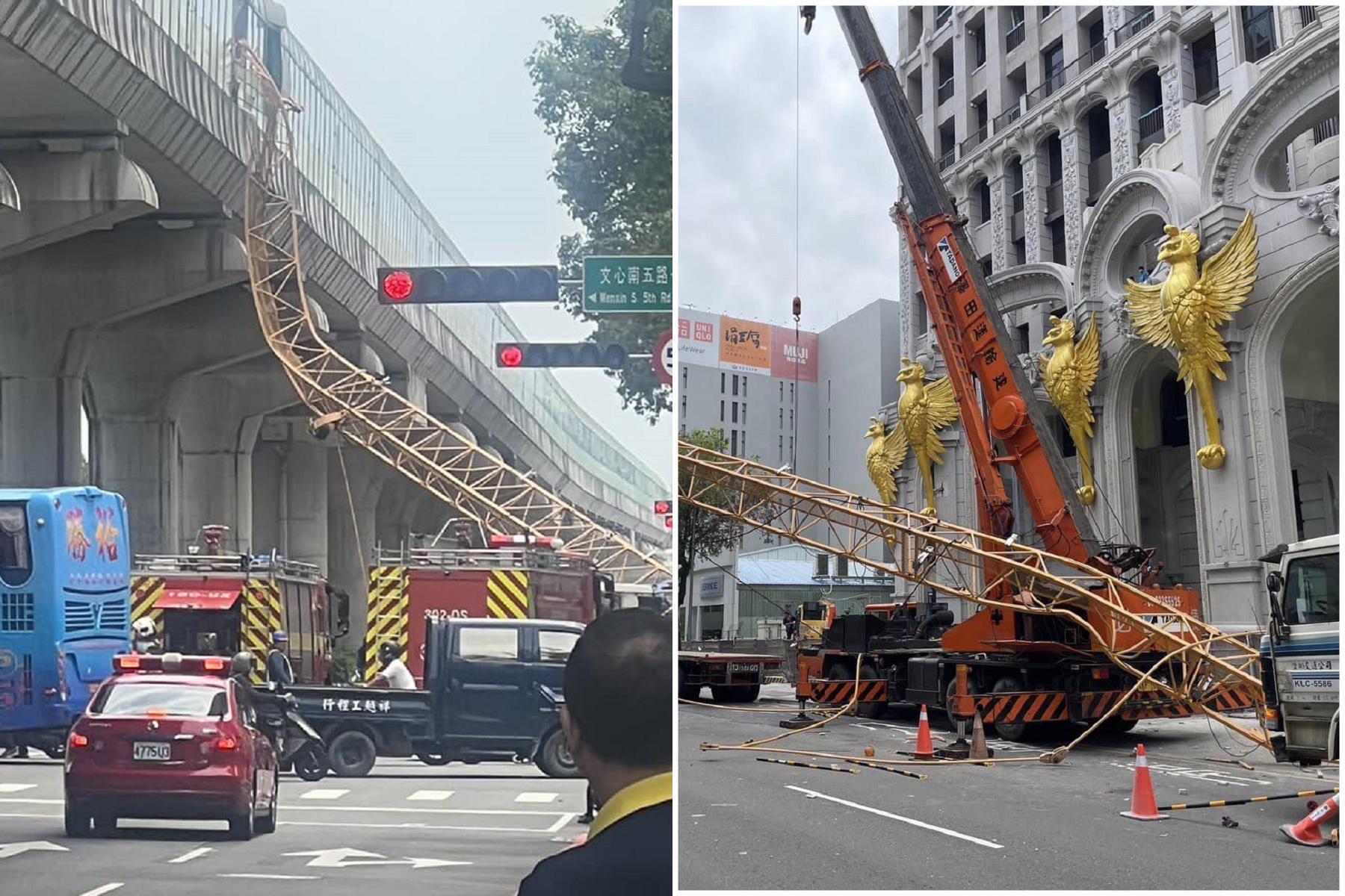 「金火鳥大樓」頂樓吊臂掉落,恐怖穿插中捷!建商發聲明回應。(翻自TCPB 局長室)