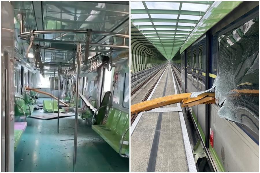 中捷公司解釋,因吊臂距離捷運站不到200公尺,車頭偵測系統反應不及才撞上。(翻攝自記者爆料網)