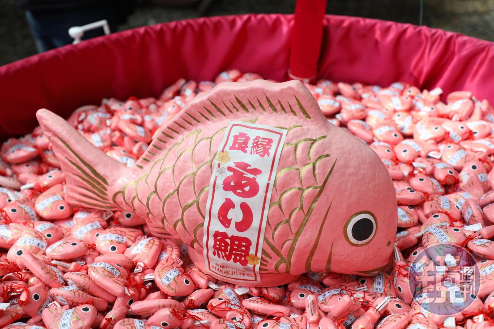 粉紅色的鯛魚內有戀愛籤詩。