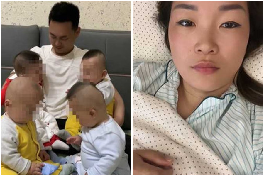 中國浙江一名31歲郝姓人妻，去年6月順利生下1女3男的4胞胎，沒想到今年4月中旬再次懷孕，竟然又是一次4胞胎。（翻攝自抖音）