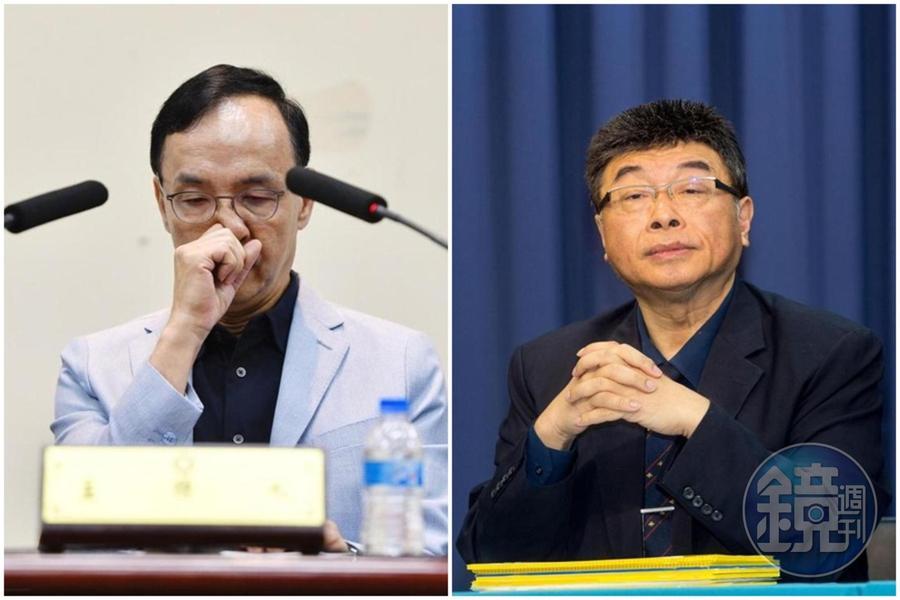 郭台銘聲勢正旺,邱毅(右)爆料下週朱立倫(左)將宣布徵召侯友宜,此舉恐促成「郭柯配」。(本刊資料照)