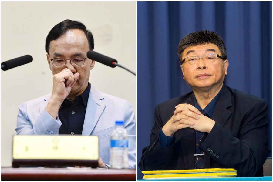 郭台銘聲勢正旺，邱毅（右）爆料下週朱立倫（左）將宣布徵召侯友宜，此舉恐促成「郭柯配」。（本刊資料照）