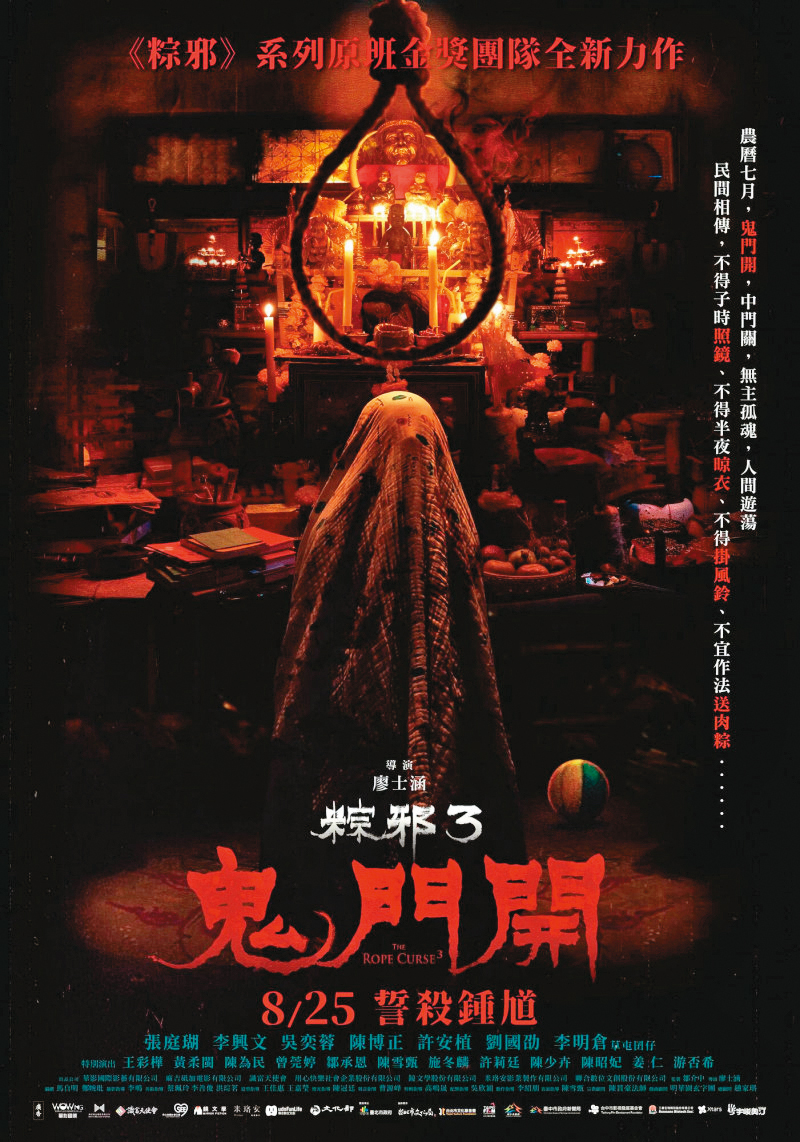 《粽邪3:鬼門開》預計8月上映,但因缺少張庭瑚的合約,以致電影領不到已申請到的輔導金。(華影提供)