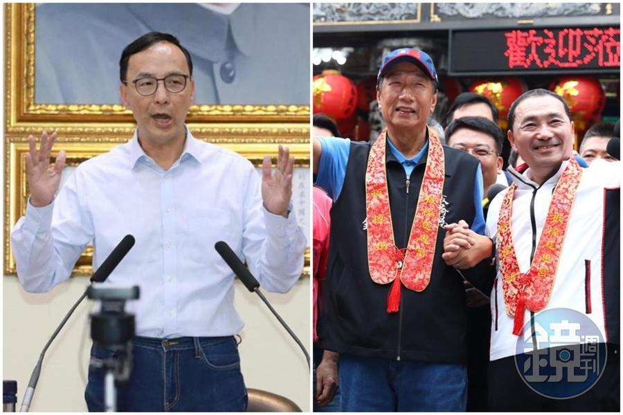 國民黨即將於17日公布2024總統徵召人選，朱立倫（左）今晚將會見郭台銘（右圖左），至於侯友宜（右圖右）出席機率偏低。（本刊資料照）