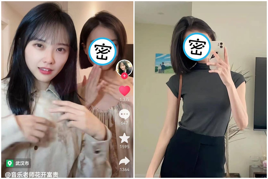 「挖呀挖」正妹黃老師被網友發現，起初帳號是兩個人。（翻攝自微博）