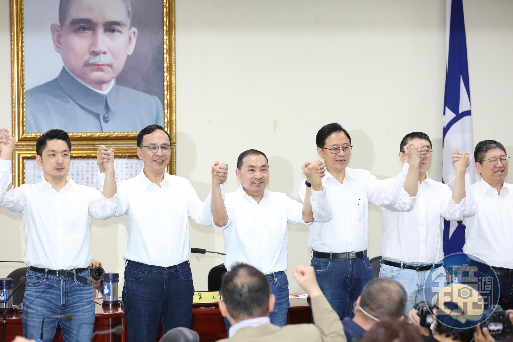 國民黨今日舉行中常會,除了朱立倫與侯友宜,台北市長蔣萬安、桃園市長張善政、新竹縣長楊文科也到場。