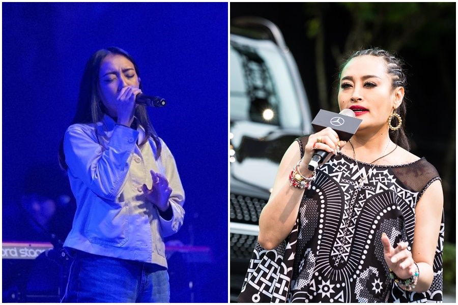 紀曉君（右）質疑排灣族新人女歌手Kivi（左）專輯歌曲〈Paiwan Hymn 排灣聖詩〉有版權疑慮，在臉書發文。（翻攝自Kivi臉書、本刊資料照）