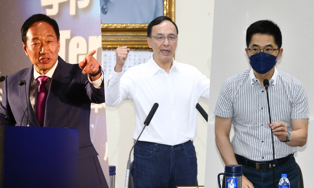 國民黨徵召人選已定，不過傳出也釀郭台銘（左）和朱立倫（中）、黃健庭（右）種下心結。（本刊資料照）