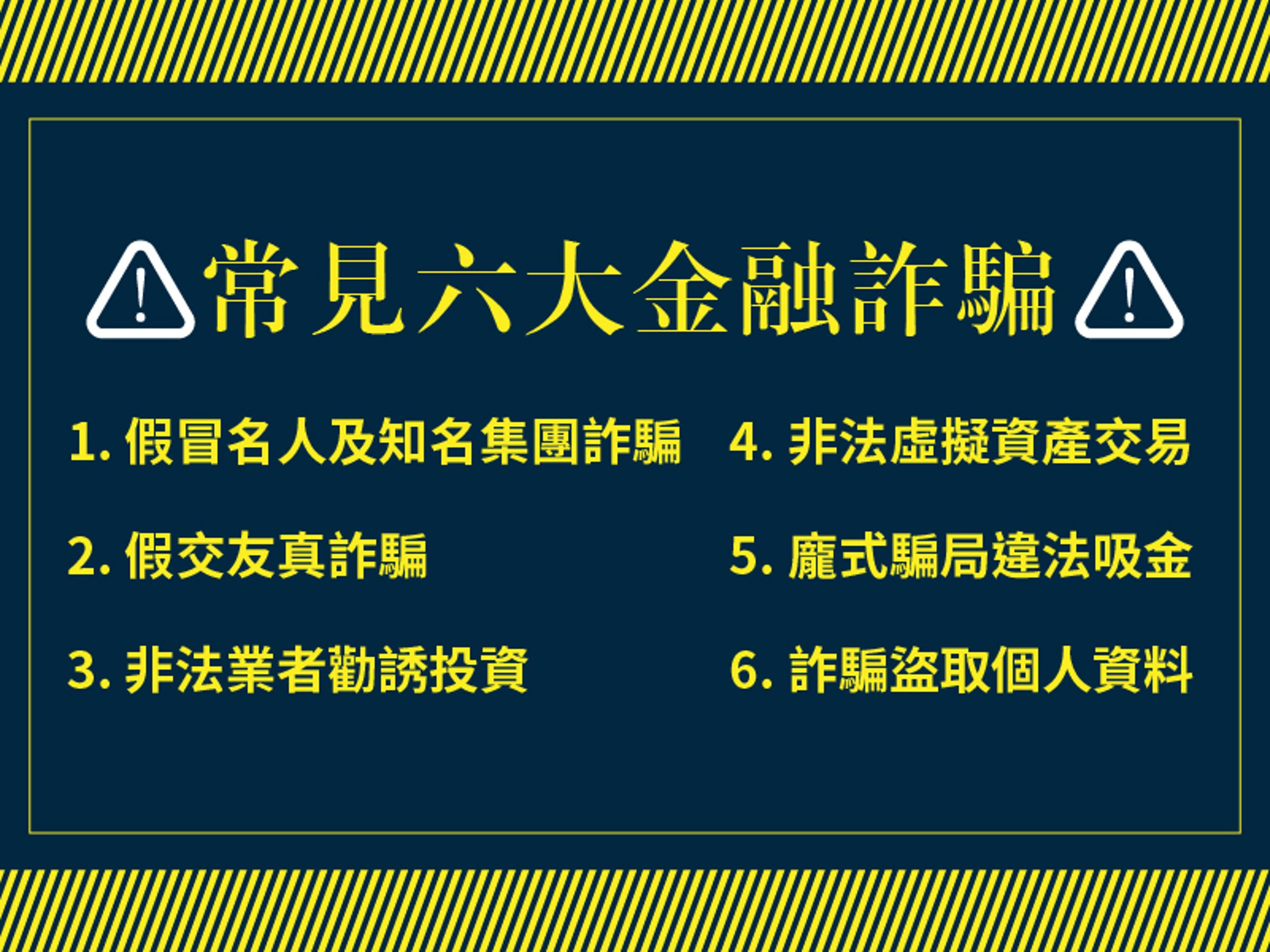 金融詐騙六大手法。