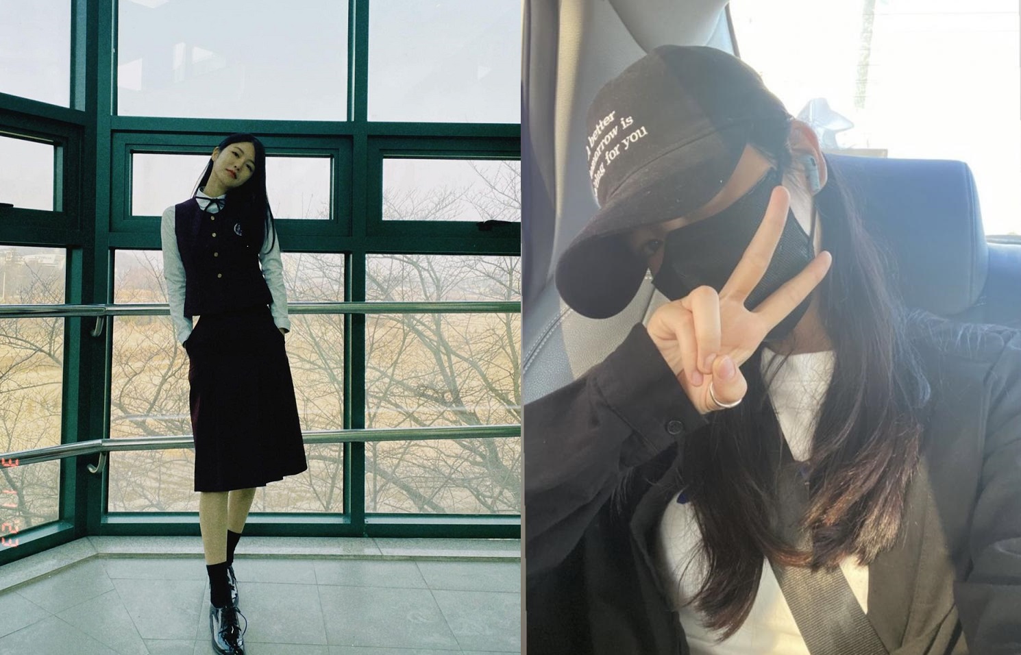辛叡恩在《黑暗榮耀》中飾演高中時期「朴涎鎮」（左圖），她最近因弄丟粉絲為她特製的耳機而致歉。（翻攝自辛叡恩Instagram）