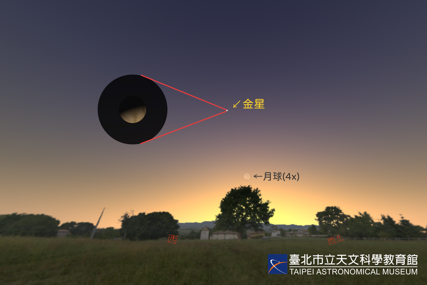 金星將在5月21日達到「日落時最高仰角」,只要在傍晚時間面向西方天空就能看見。(台北市立天文科學教育館提供)
