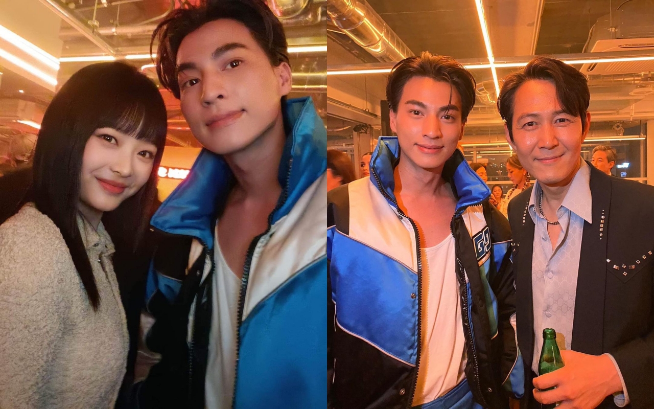 Gulf參加Gucci活動與李政宰(右圖右)和怪物新人女團New Jeans成員Hanni合照。(翻攝自Gulf IG)