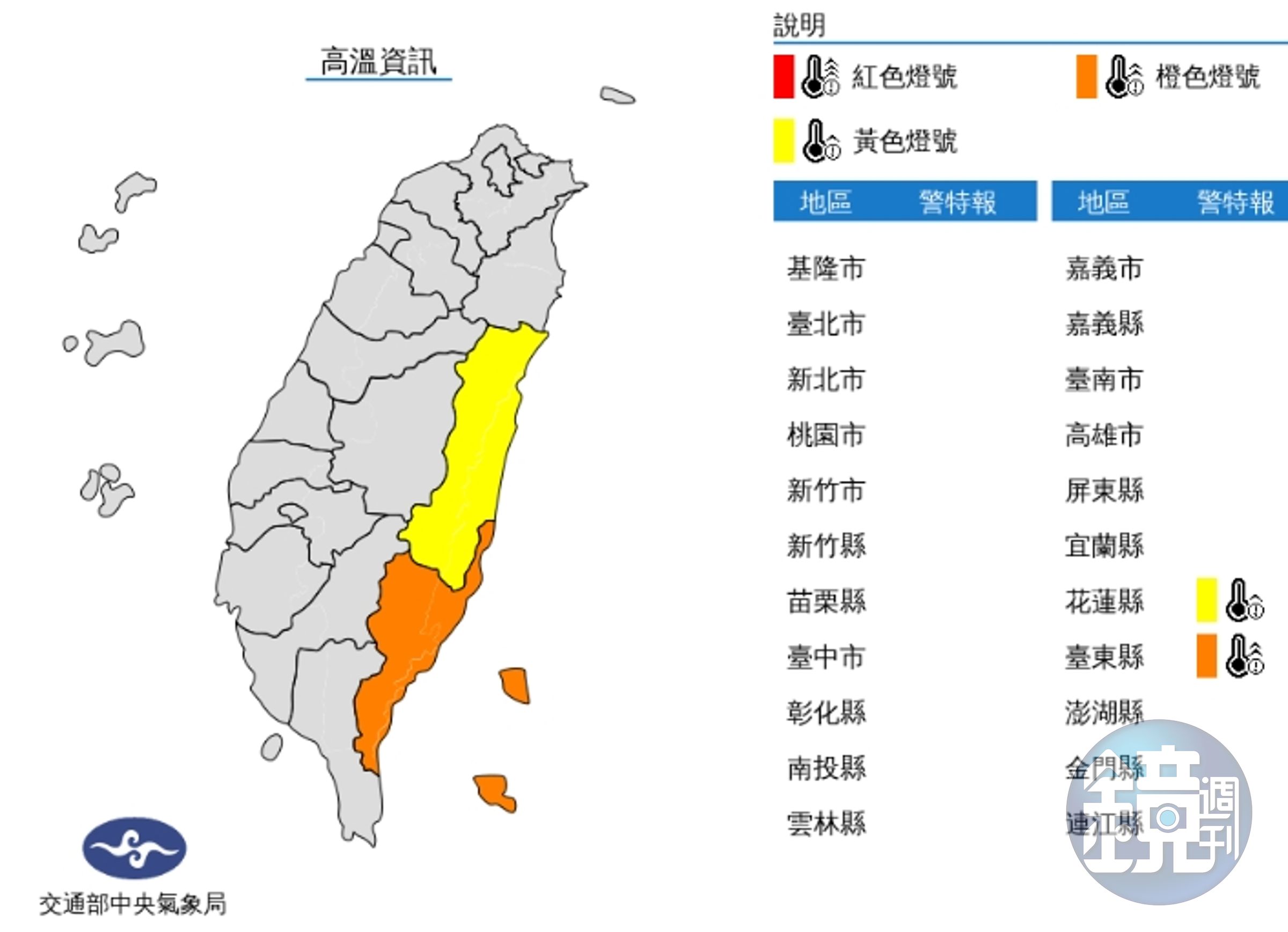 中央氣象局發布高溫資訊。(中央氣象局提供)