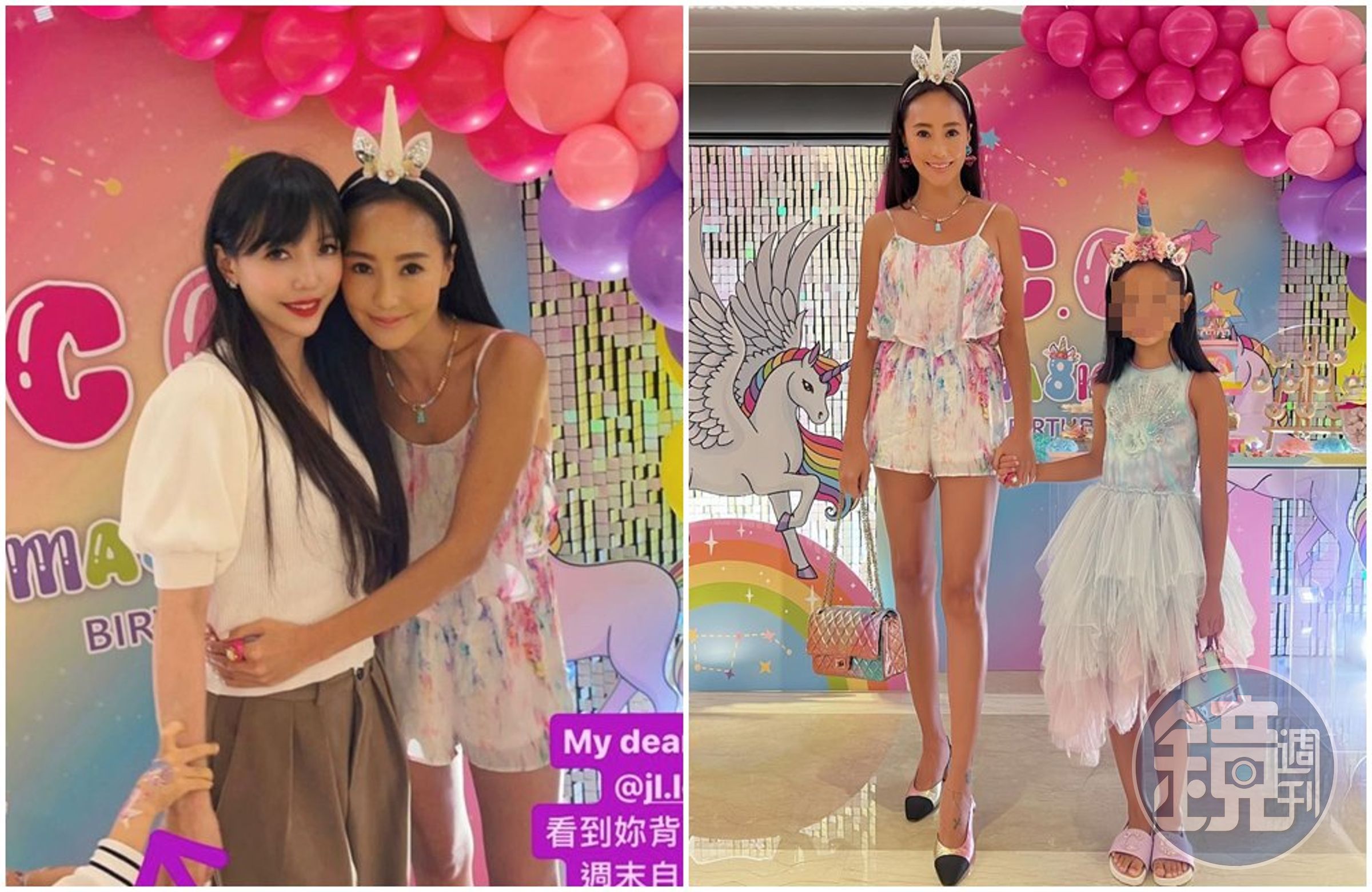 李靚蕾(左圖左)現身關穎女兒CC的生日宴。(翻攝關穎IG)