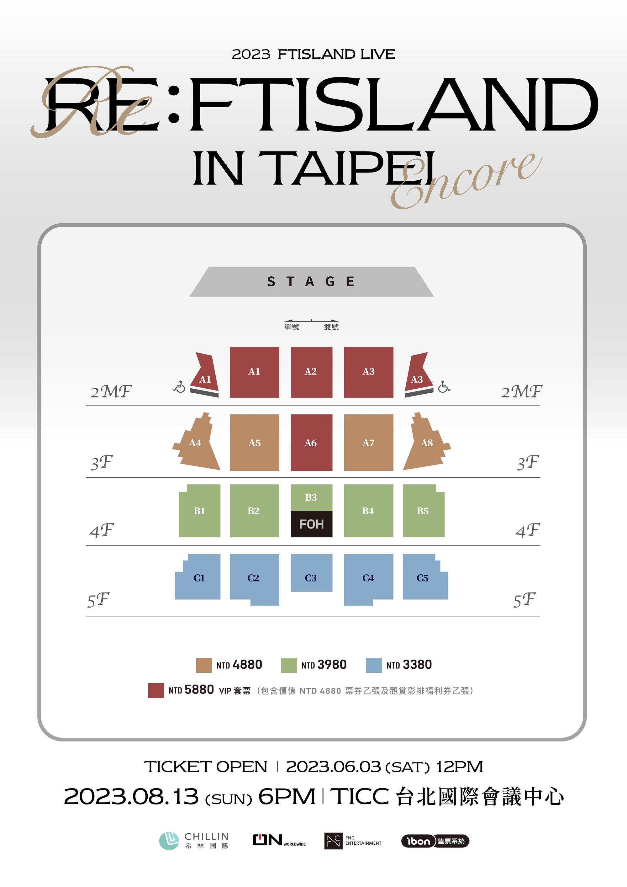 「2023 FTISLAND LIVE 'RE: FTISLAND' IN TAIPEI ENCORE」票圖。（希林國際 Chillin International 提供）
