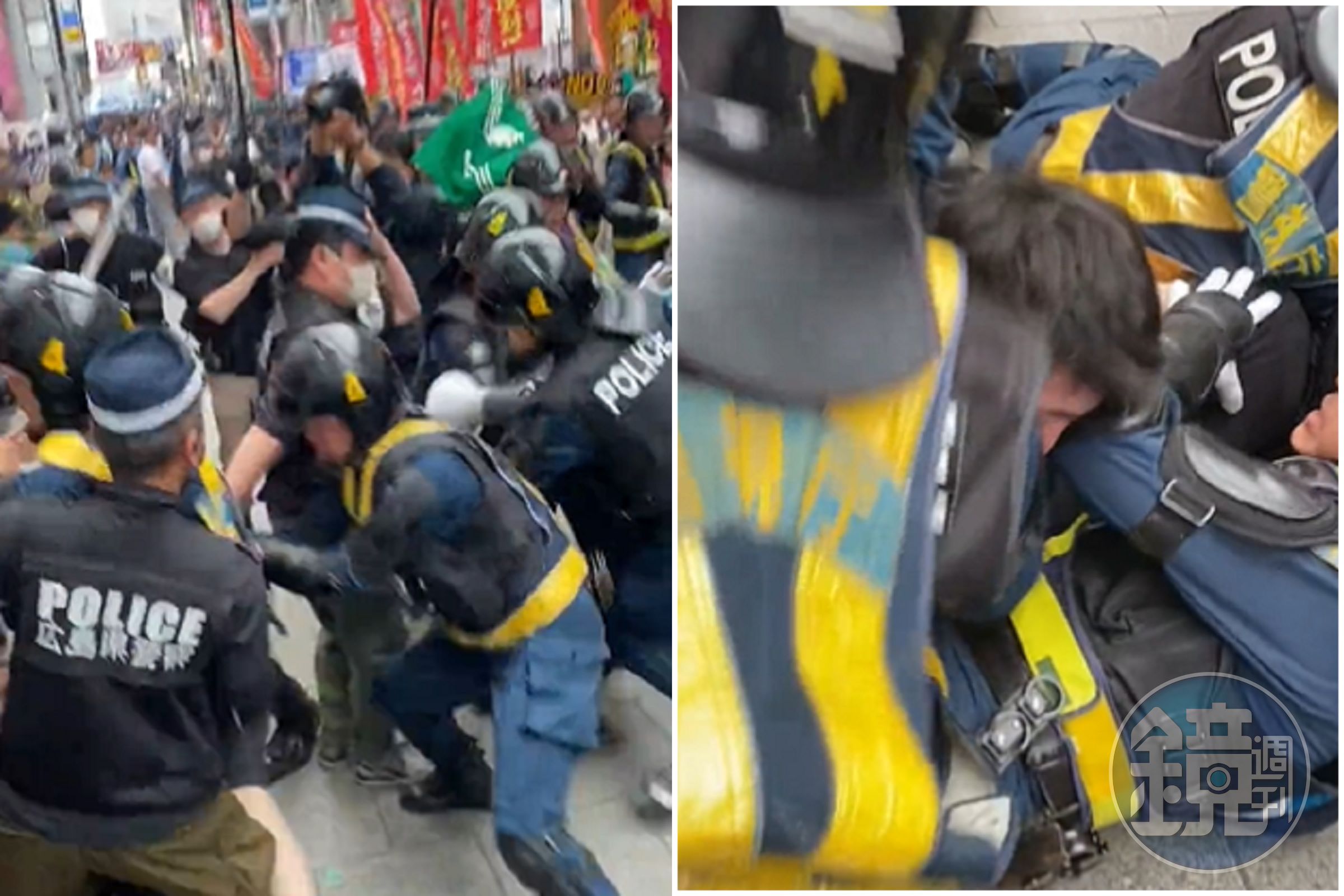廣島G7爆警民衝突!極左團體示威訴求「要和平不要戰爭」,警強勢壓制激進民眾。(翻自推特)