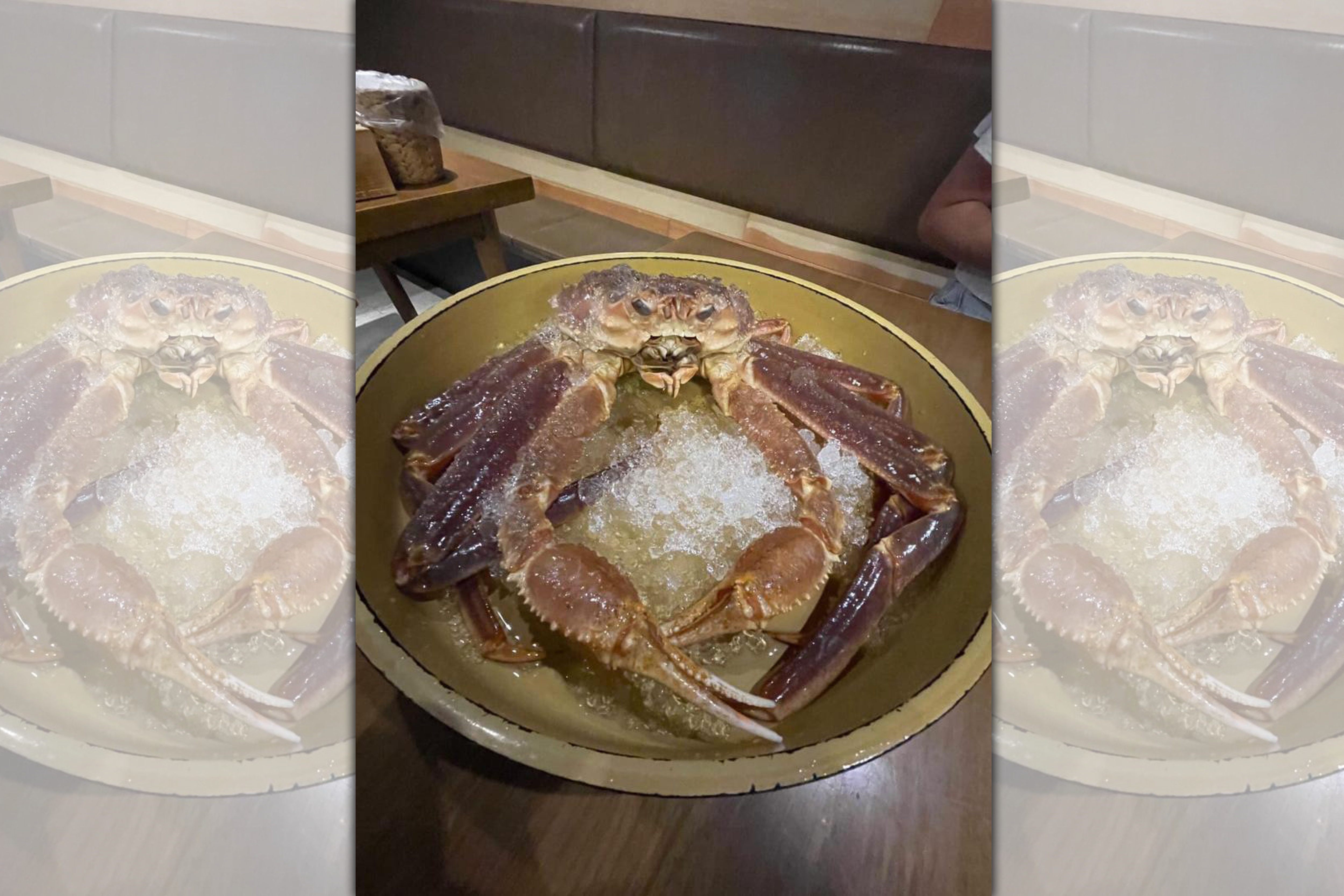 女網友預訂1隻活體松葉蟹食用，到餐廳後竟變成死的，價格還不變。（翻攝自爆料公社）