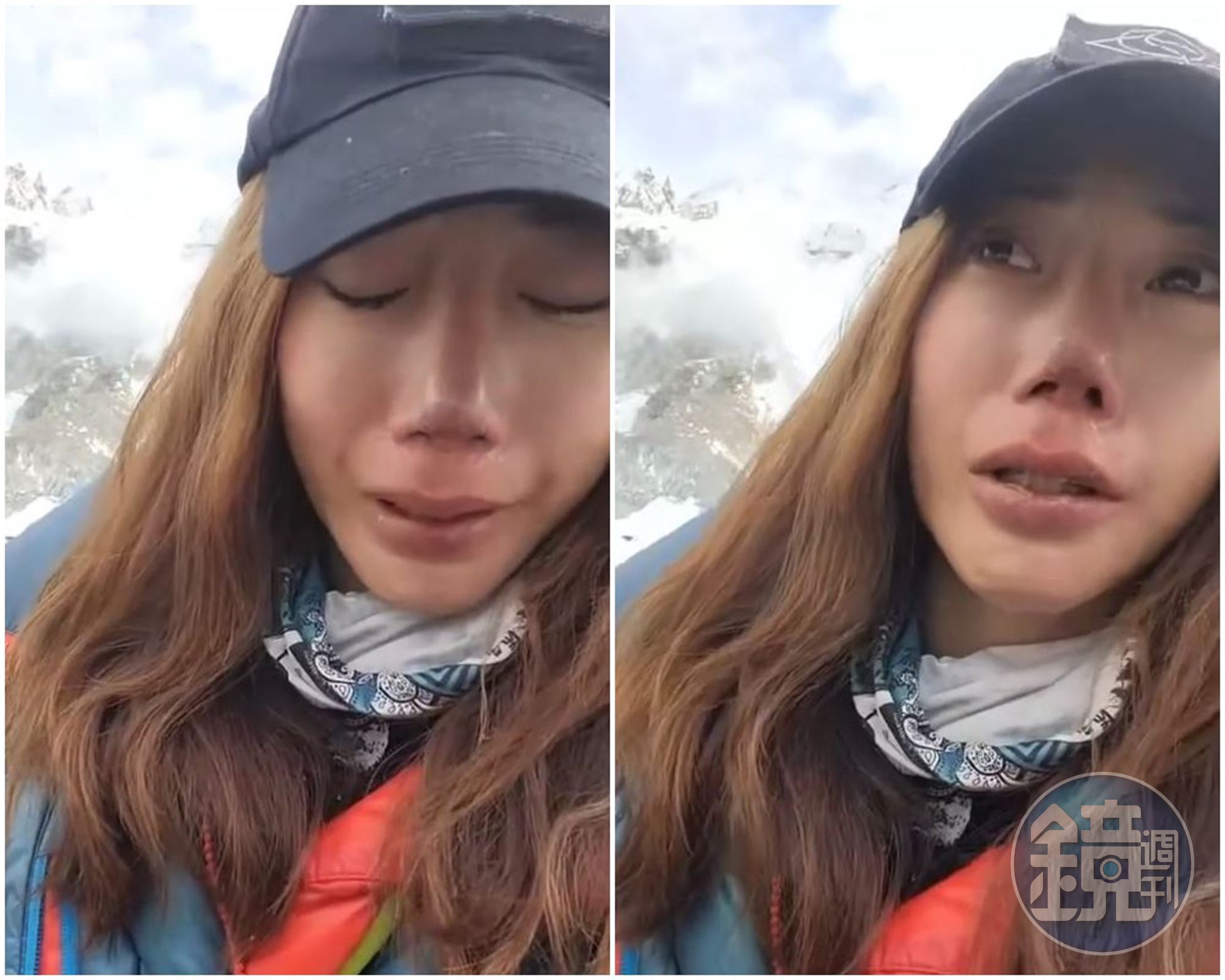 曾格爾拍影片,聲淚俱下宣告無氧攀登聖母峰失敗。(翻攝曾格爾臉書)