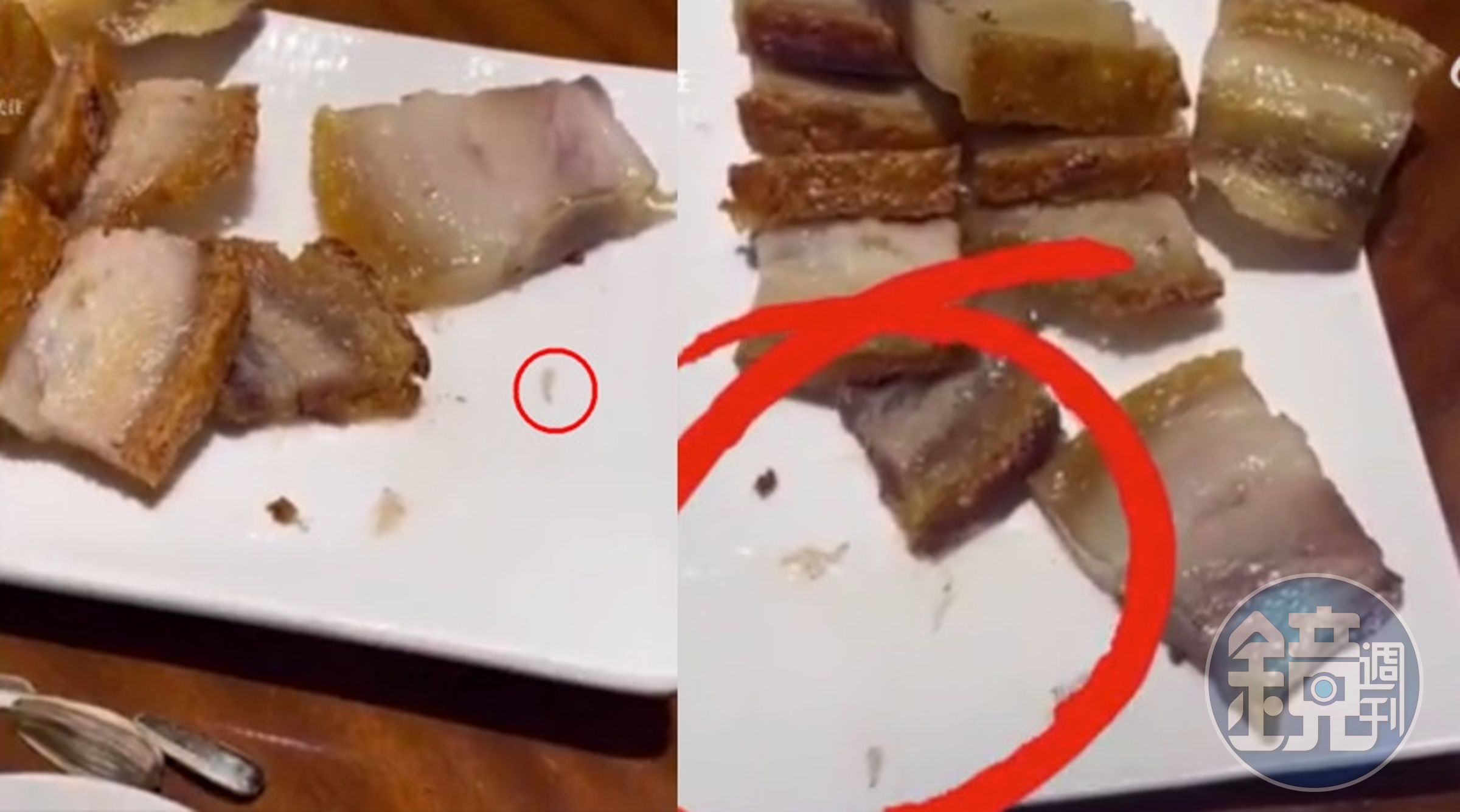 網友將燒肉料理有活蛆蠕動的影片上傳抖音，店家提出賠償但希望他將影片下架。（翻攝微博）