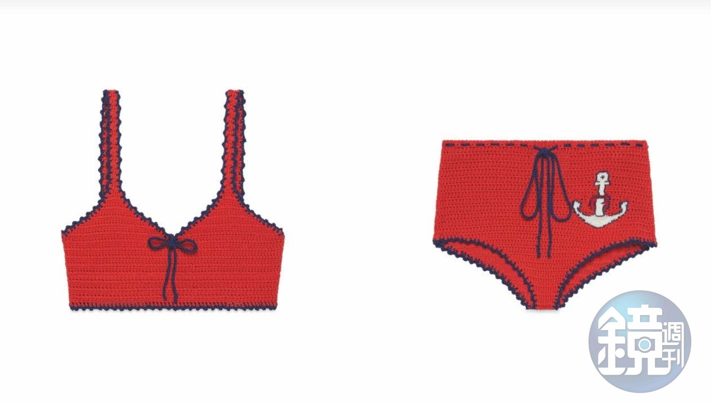 紅黑滾邊泳衣NT$42,000、紅黑滾邊泳褲NT$42,000。（GUCCI提供）