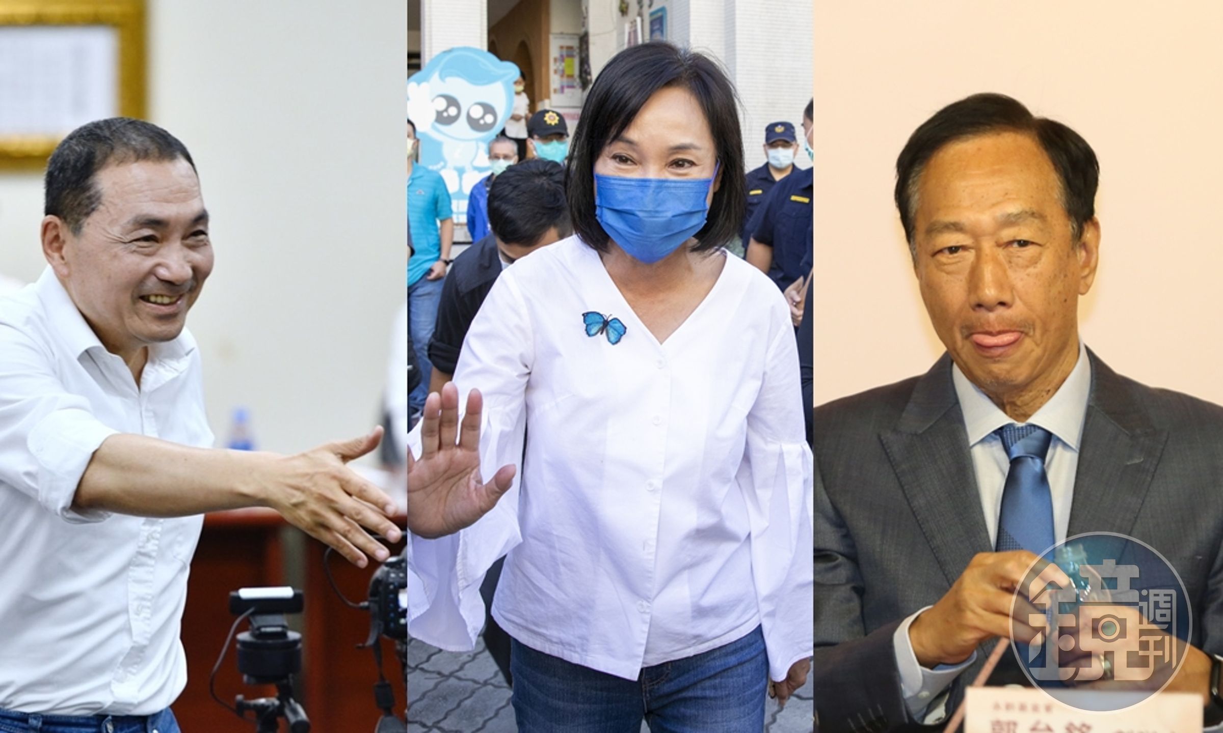 柯志恩（中）今受訪透露自己沒有要擔任侯友宜（左）副手，但表示黨中央會積極整合郭台銘（右）。（本刊資料照）