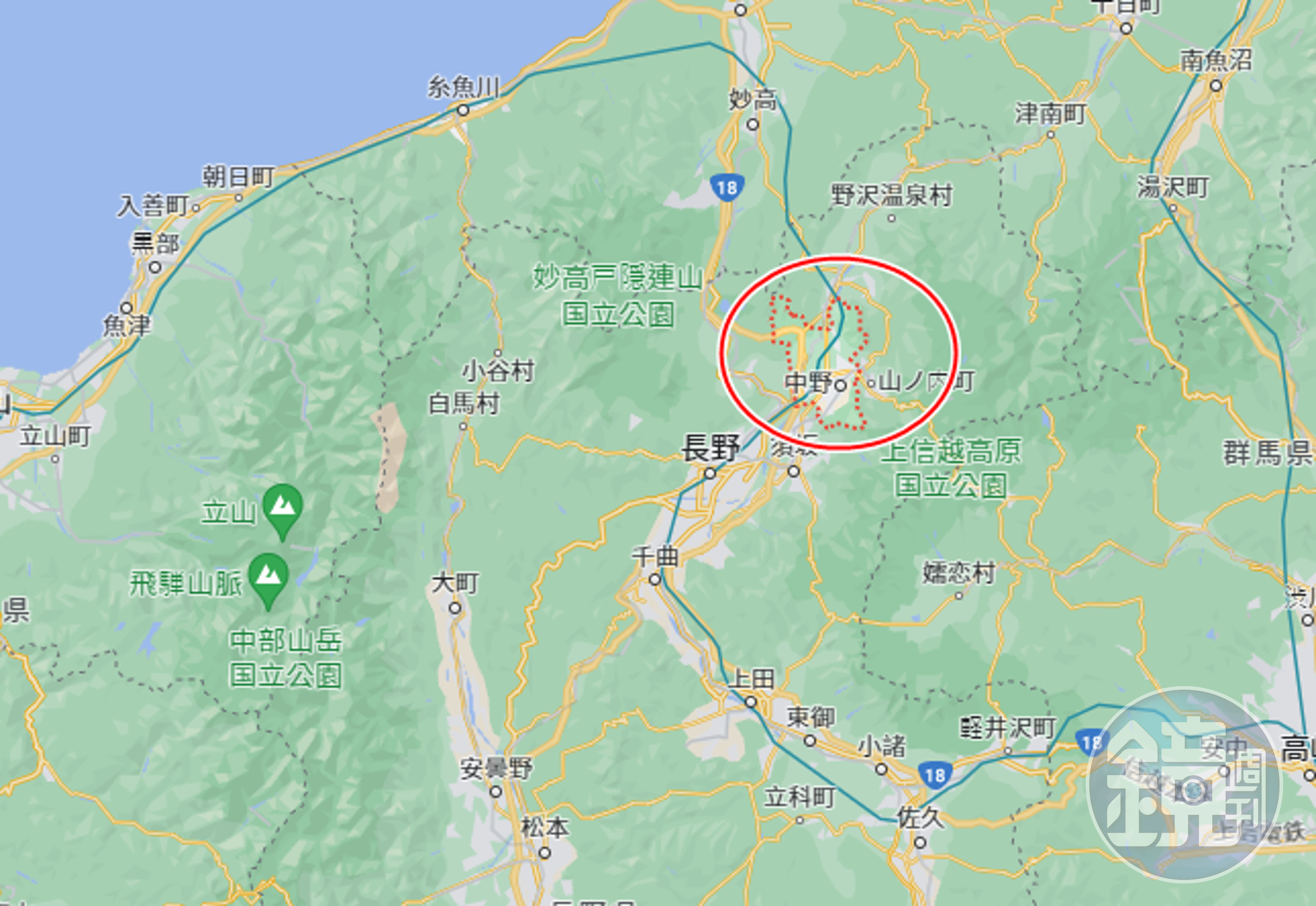 日本長野縣中野市今（25日）下午4時左右發生槍擊案。（翻攝自Google map）