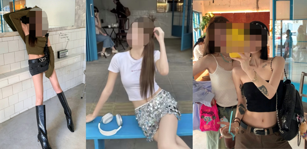 家長不滿網美穿著太過清涼，恐對未成年學生造成不良影響。（翻攝自微博）