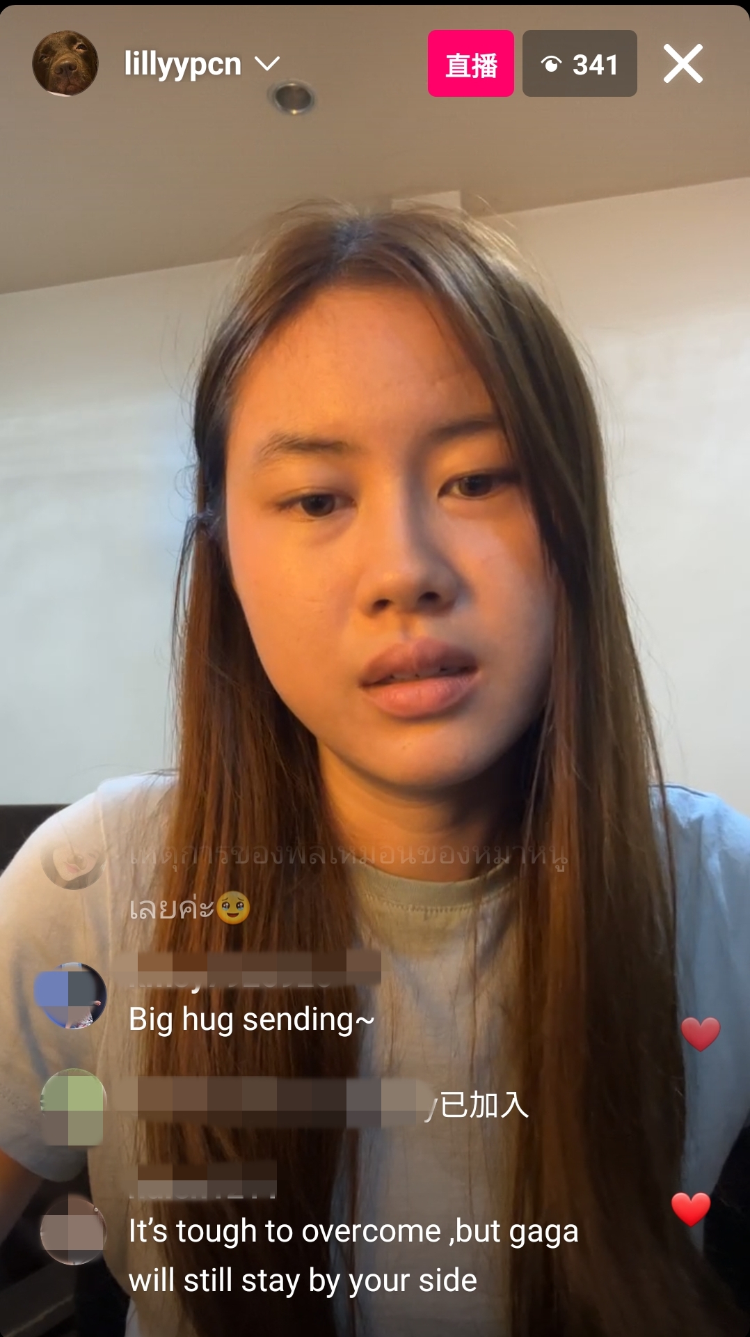 Prem的妹妹開直播泣訴失去愛犬的悲痛，透露Prem也非常傷心，「但他知道該往前走。」（截圖自lilyypcn ins）