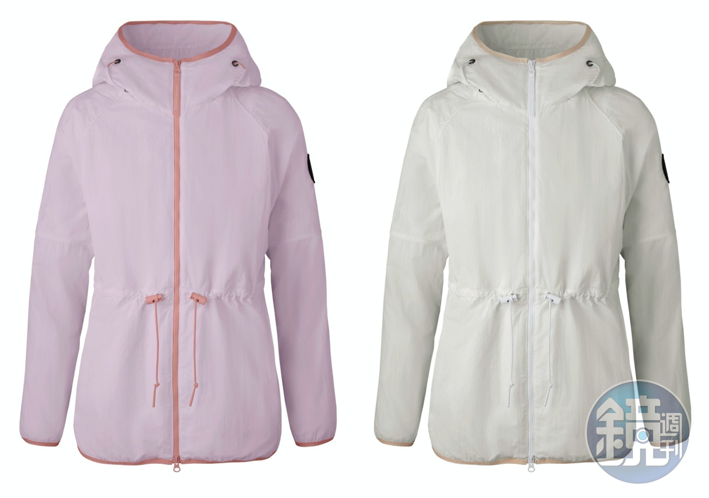 Lundell Wind  Jacket 防風夾克，日落粉（左）、極白色（右）；各NT$18,700。（CANADA GOOSE提供）