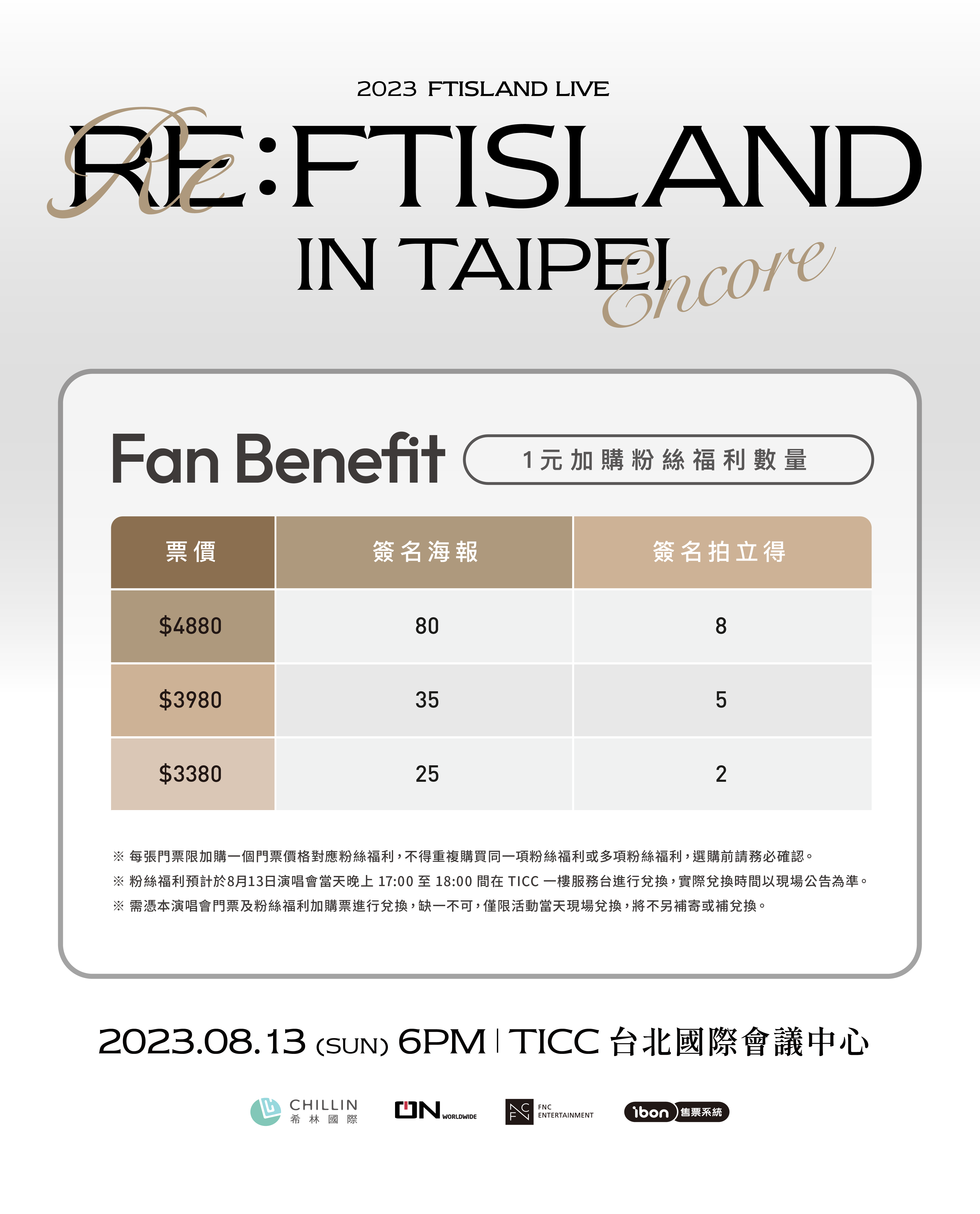 「2023 FTISLAND LIVE 'RE: FTISLAND' IN TAIPEI ENCORE」演唱會福利。（希林國際Chillin International提供）