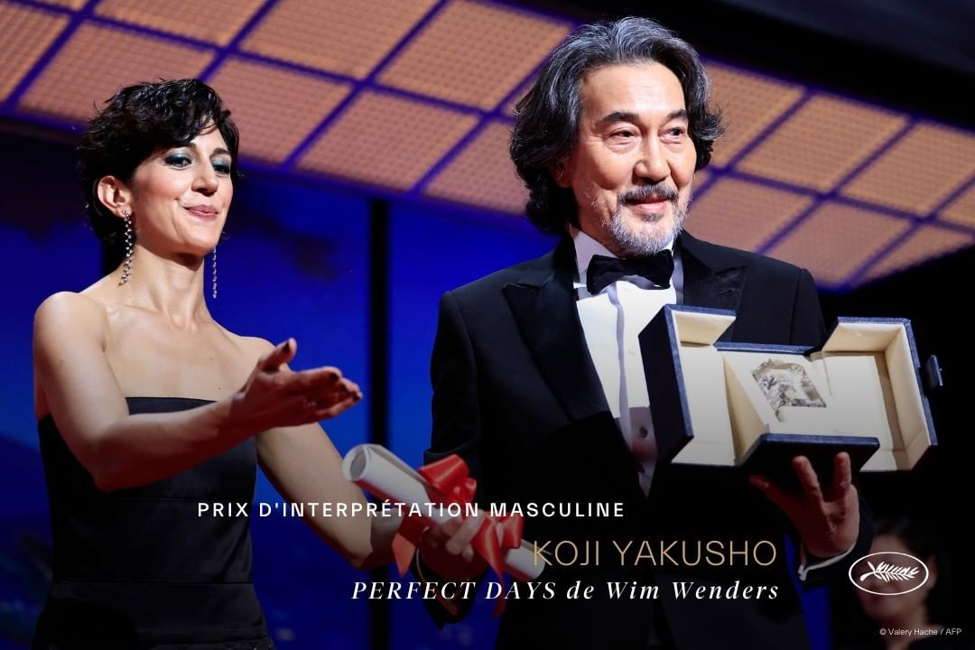 役所廣司(右)成為第二位拿下坎城影帝的日本演員。(翻攝自坎城影展官方Instagram)
