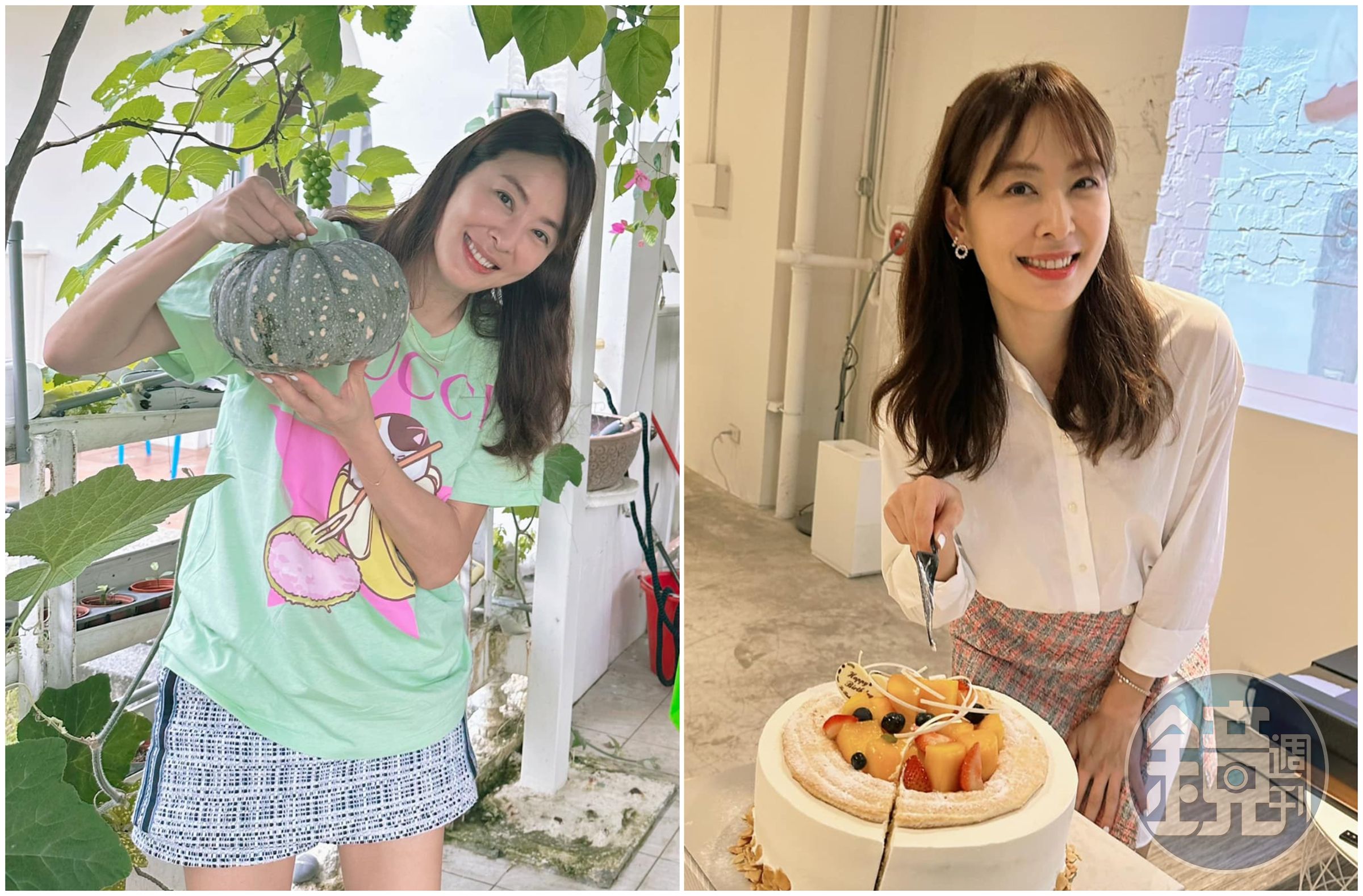 賈永婕熱衷公益,近日到台灣收到民宿老闆種的南瓜(左圖)。(翻攝賈永婕臉書)