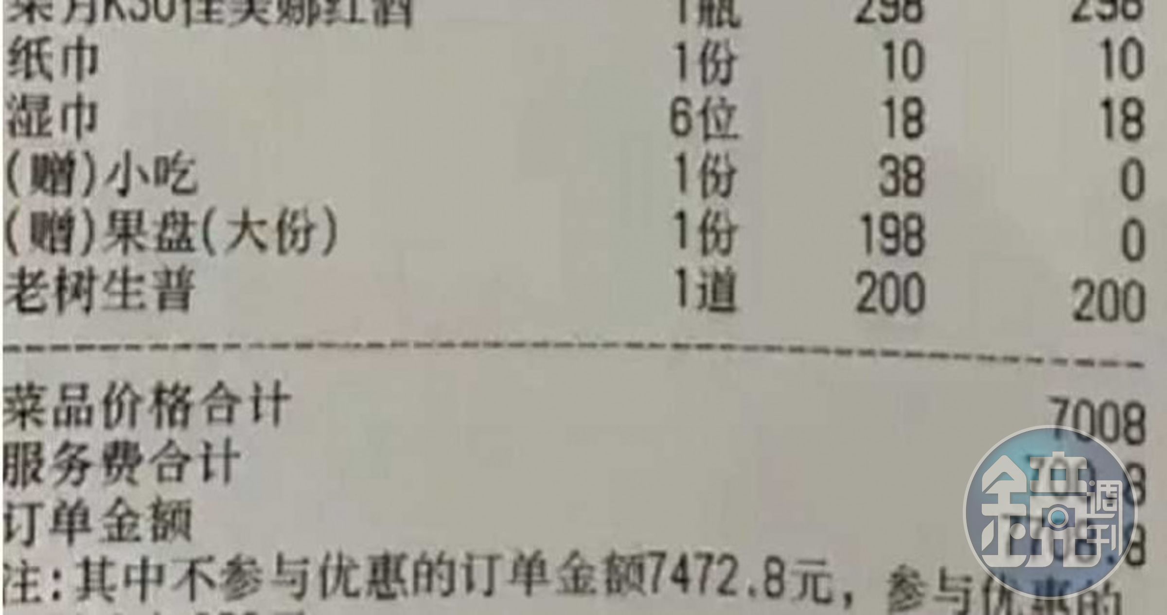陳女公布收費明細，抱怨餐廳沒特別服務卻收高額服務費，引起網友兩面評價。（翻攝微博）