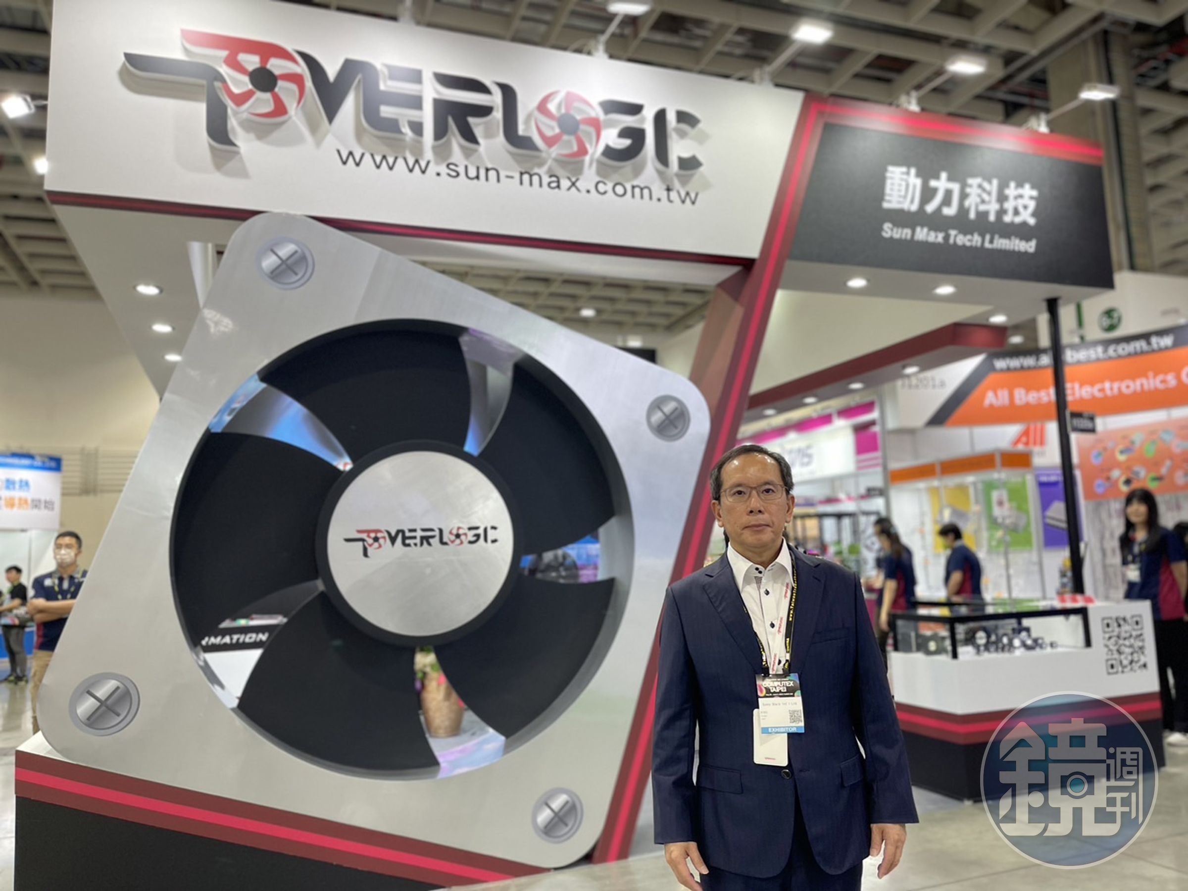 動力科技董事長許文昉參加2023年COMPUTEX Taipei盛會，大秀多年來布局於散熱風扇領域所累積的研發實力。（動力科技提供）