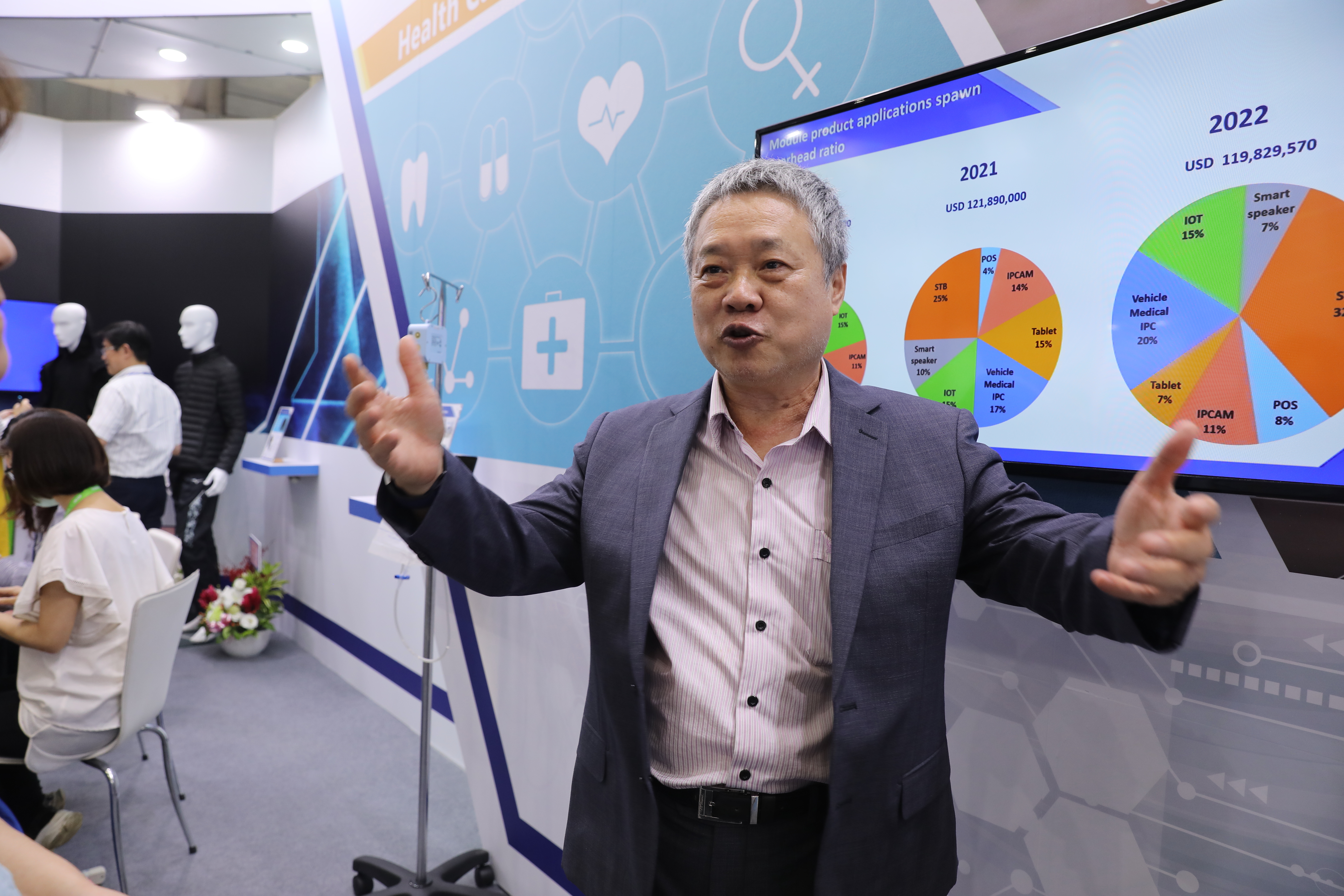 正基董事長陳明哲展示公司AIoT無線網通模組產品。