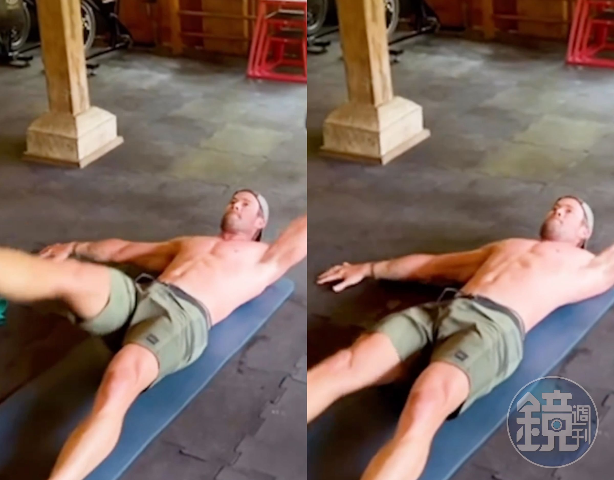 克里斯漢斯沃在家運動的短片,意外讓網友歪樓。(翻攝自Chris Hemsworth官方Instagram)