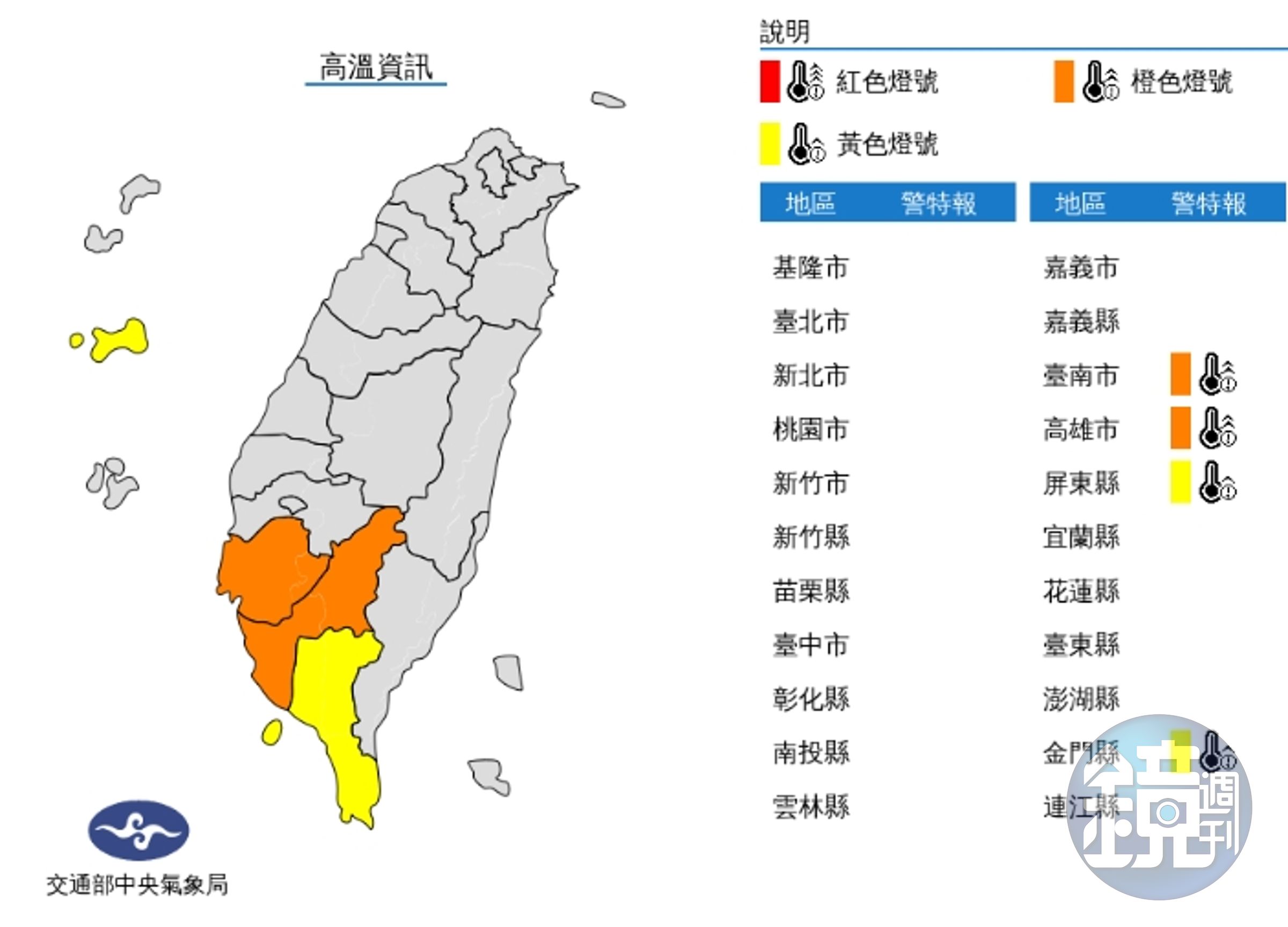 中央氣象局發布高溫特報。(中央氣象局提供)