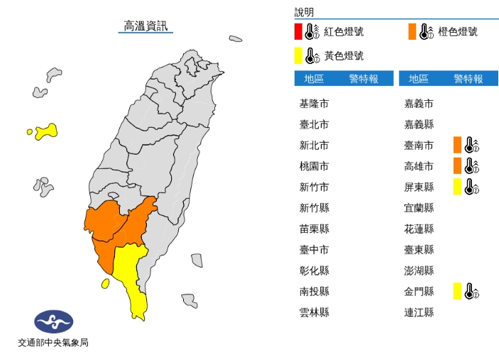中央氣象局發布高溫特報。（中央氣象局提供）