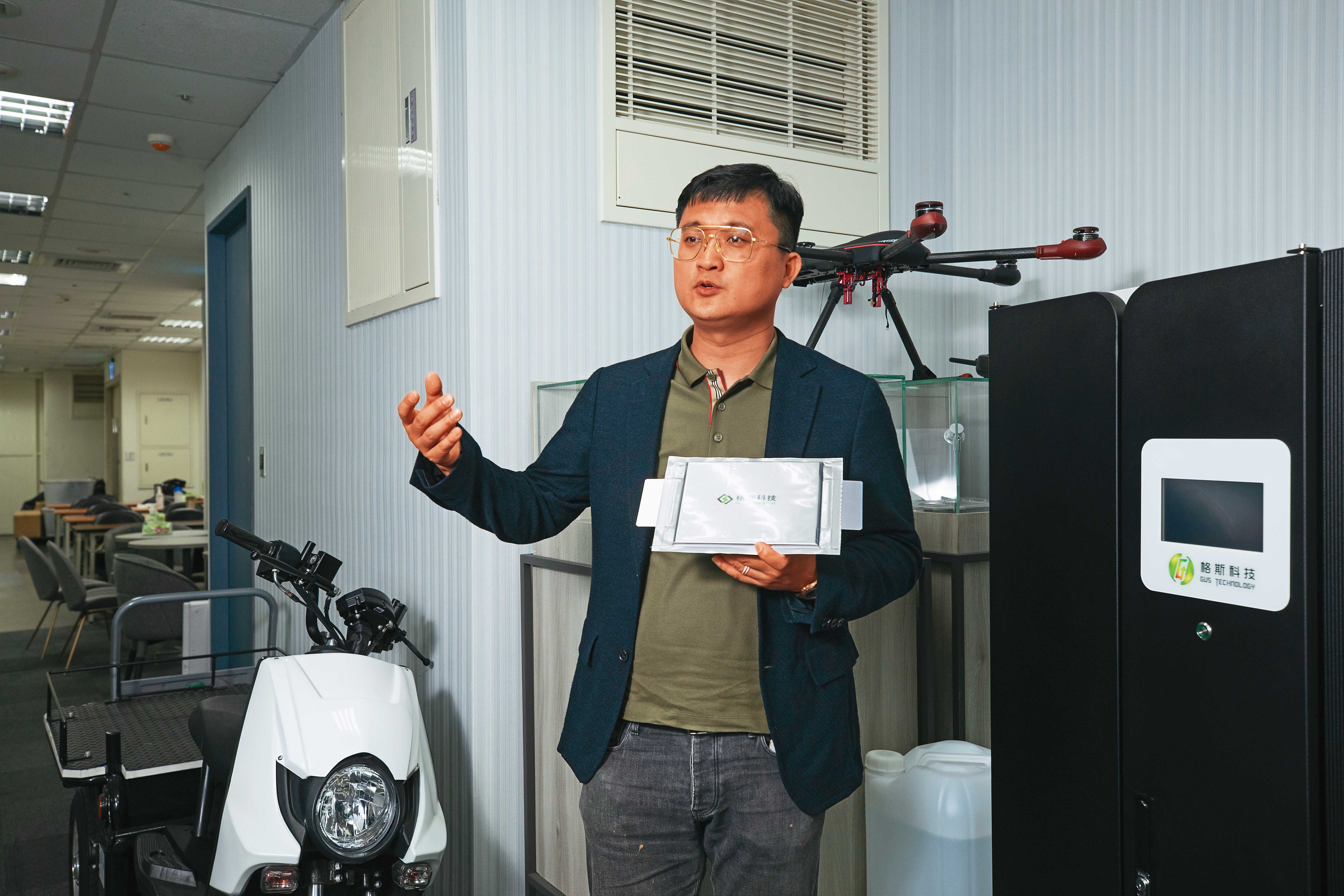 格斯科技獲得台灣中油等鼎力相助後，可望以鈦酸鋰電池讓台灣躍上國際電池產業舞台。圖為格斯科技董事長張忠傑。