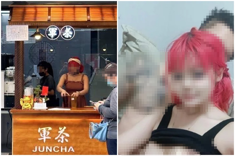 網紅「E奶榨汁姬」到派出所偵訊時，為自己的行為辯駁，稱台灣社會太保守。（翻攝自推特）