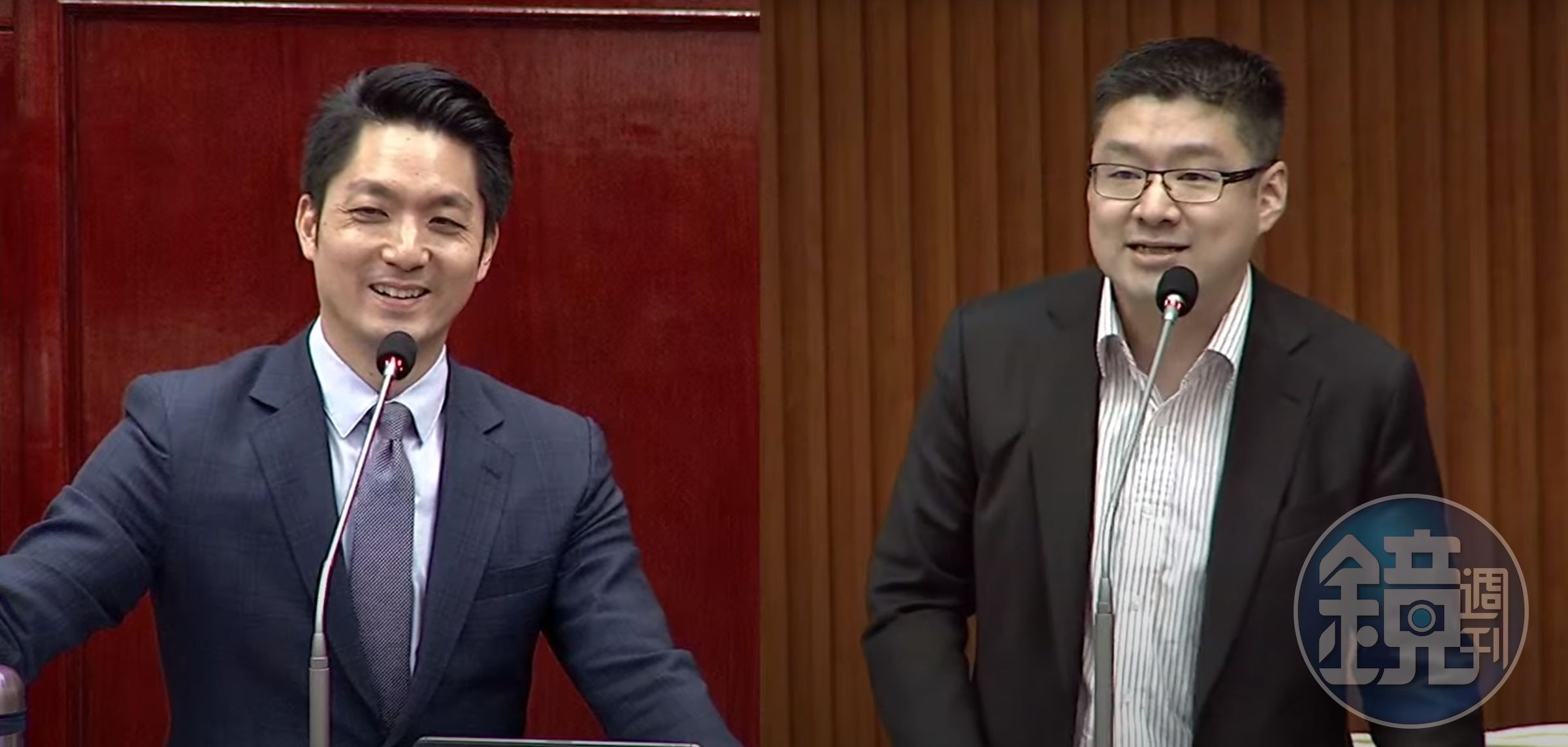 徐弘庭(右)今於台北市議會質詢蔣萬安(左)時,好奇詢問未來第3位副市長人選,他建議可以考慮找郭台銘。(翻攝自台北市議會YT頻道)
