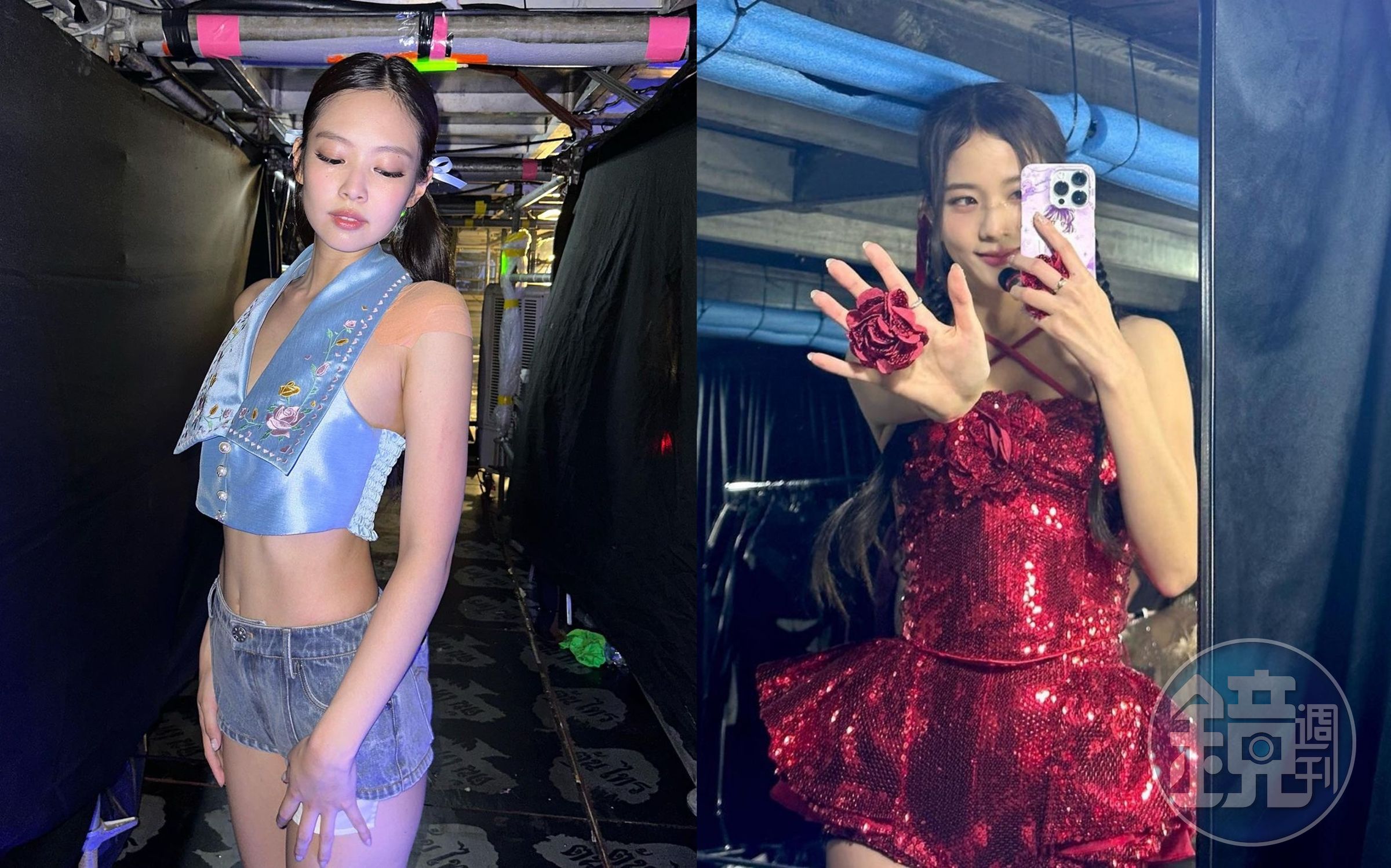 BLACKPINK成員Jisoo(右)確診新冠肺炎將缺席大阪場演唱會,Jennie左肩受傷令粉絲擔心。(翻攝Jisoo、Jennie Ins)